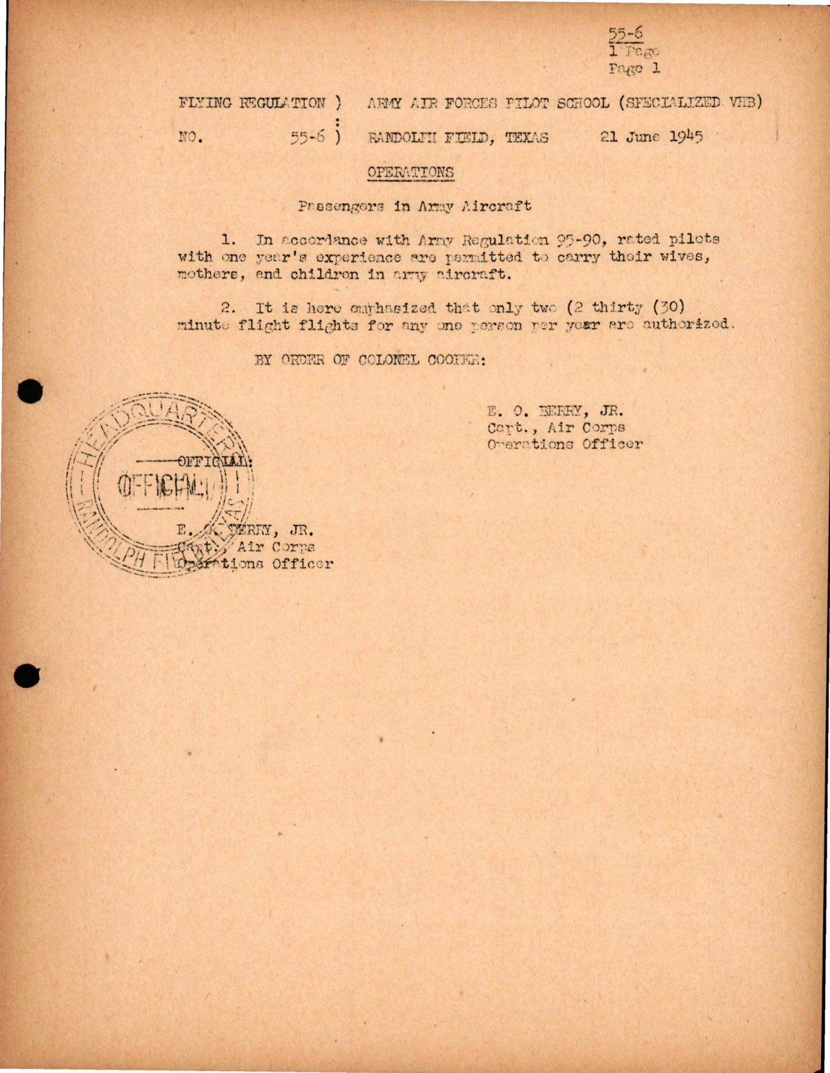 Sample page 1 from AirCorps Library document: Operations - Passengers in Army Aircraft 