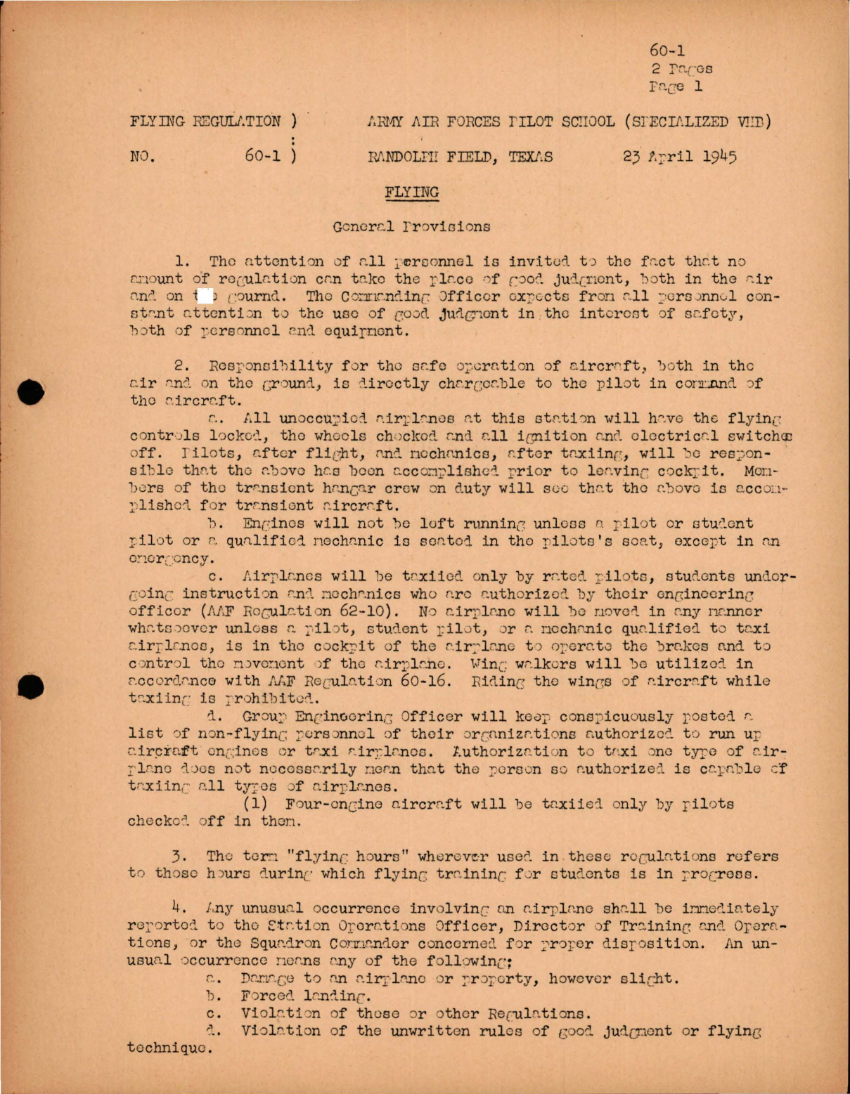 Sample page 1 from AirCorps Library document: Flying - General Provisions