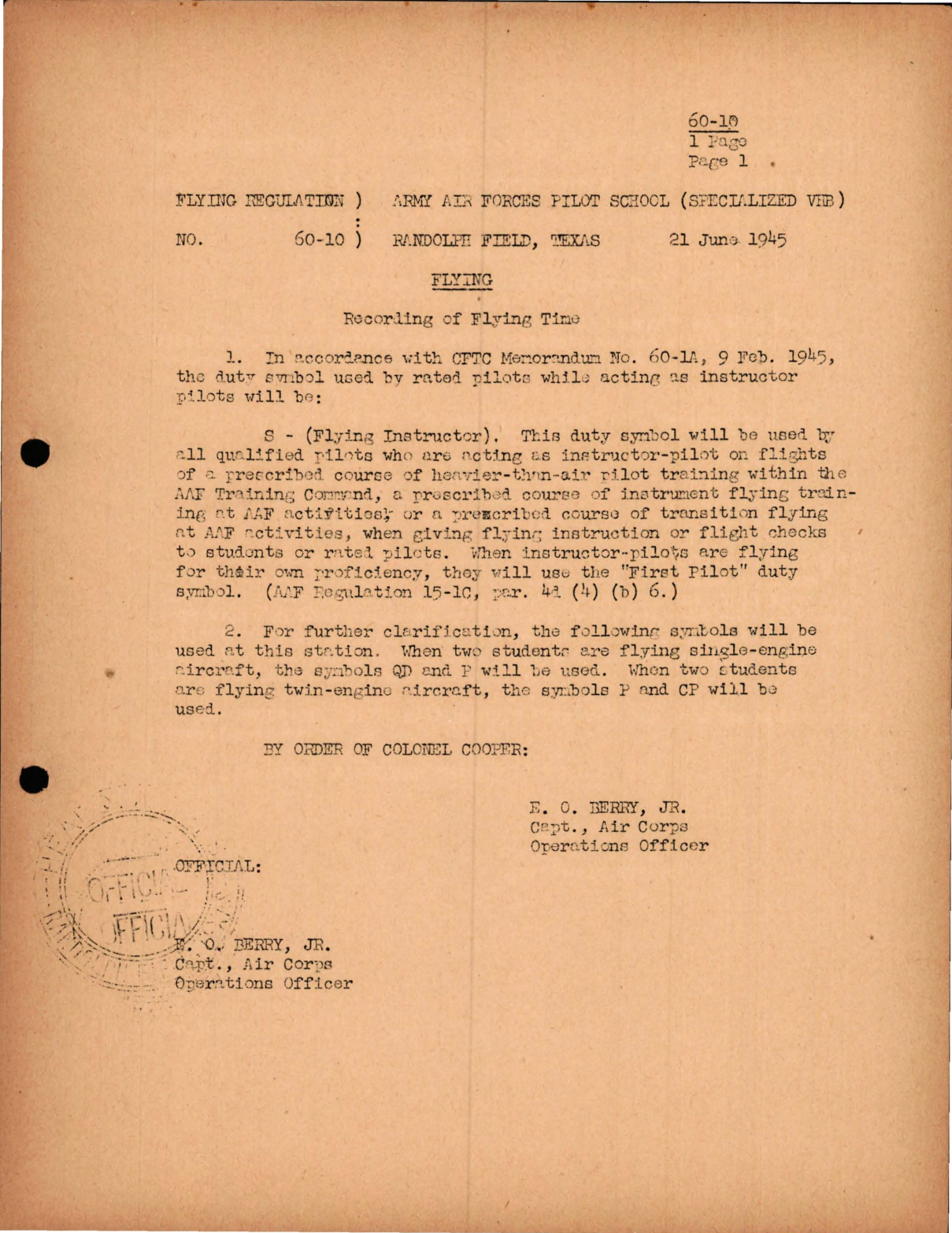 Sample page 1 from AirCorps Library document: Flying - Recording of Flying Time