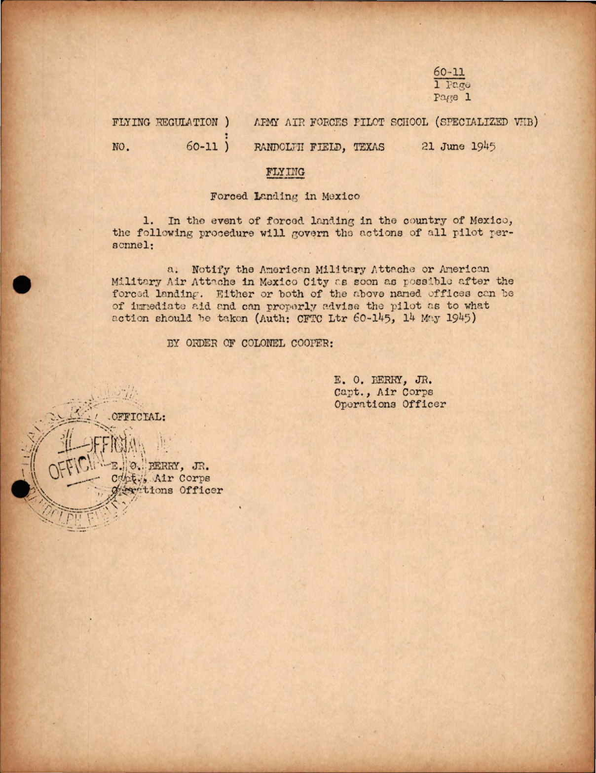 Sample page 1 from AirCorps Library document: Flying - Forced Landing in Mexico