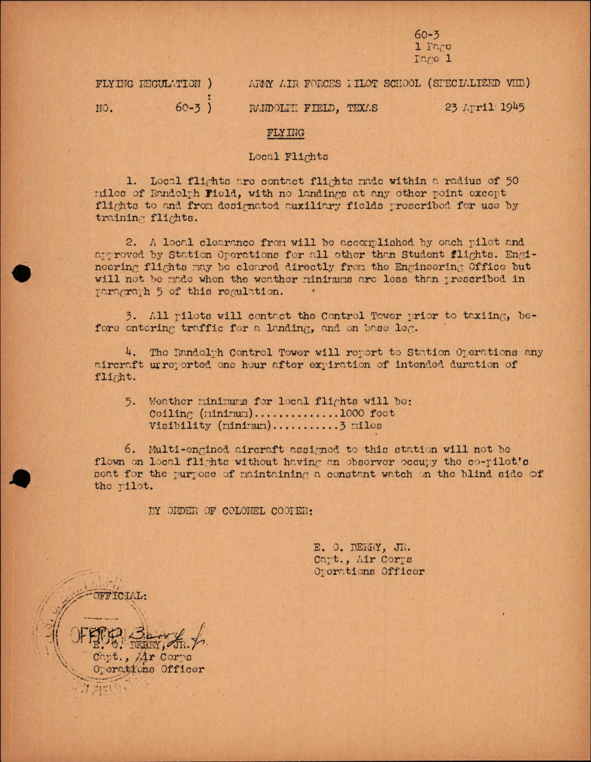 Sample page 1 from AirCorps Library document: Flying - Local Flights