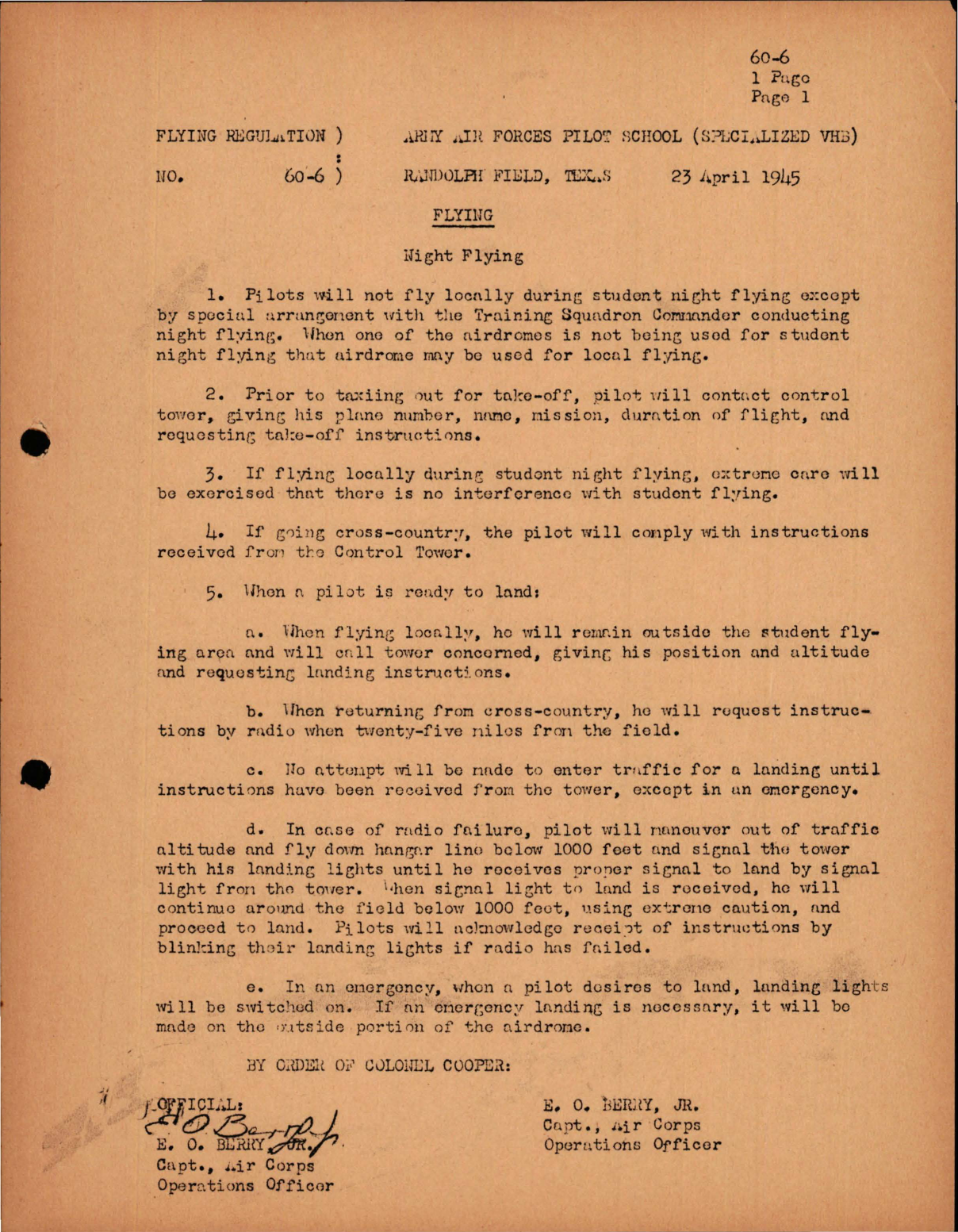 Sample page 1 from AirCorps Library document:  Flying - Night Flying