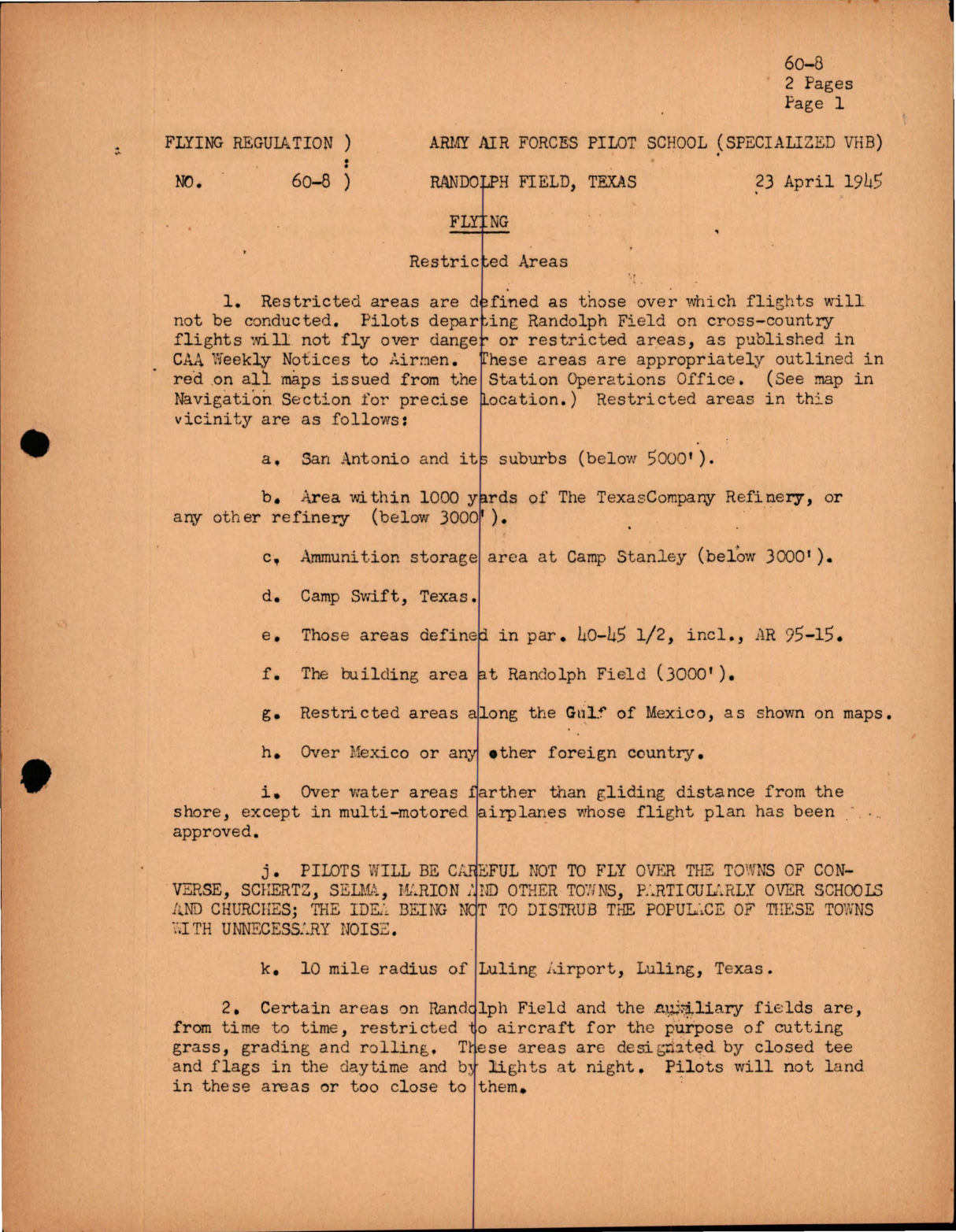 Sample page 1 from AirCorps Library document: Flying - Restricted Areas