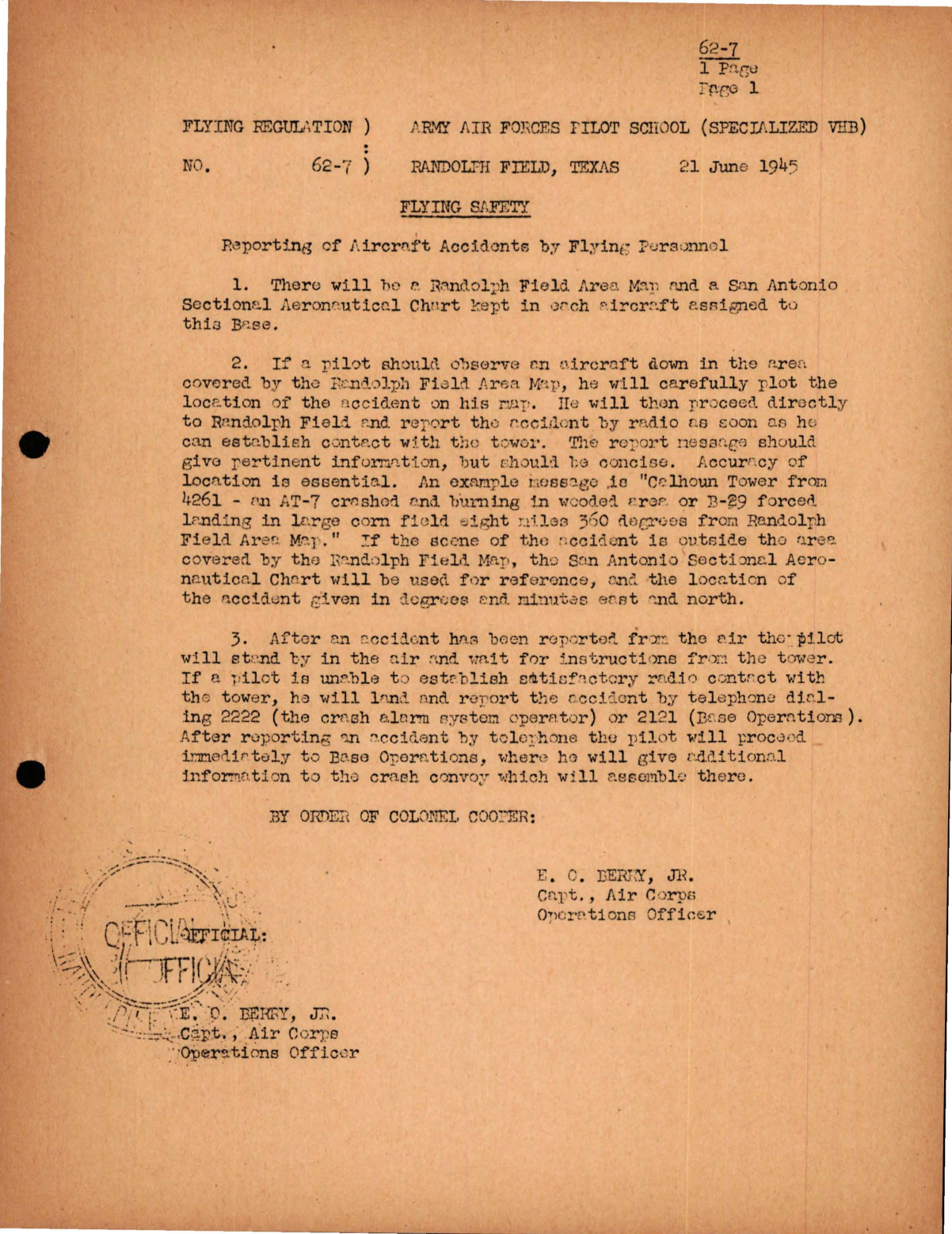 Sample page 1 from AirCorps Library document:  Flying Safety - Reporting of Aircraft Accidents by Flying Personnel