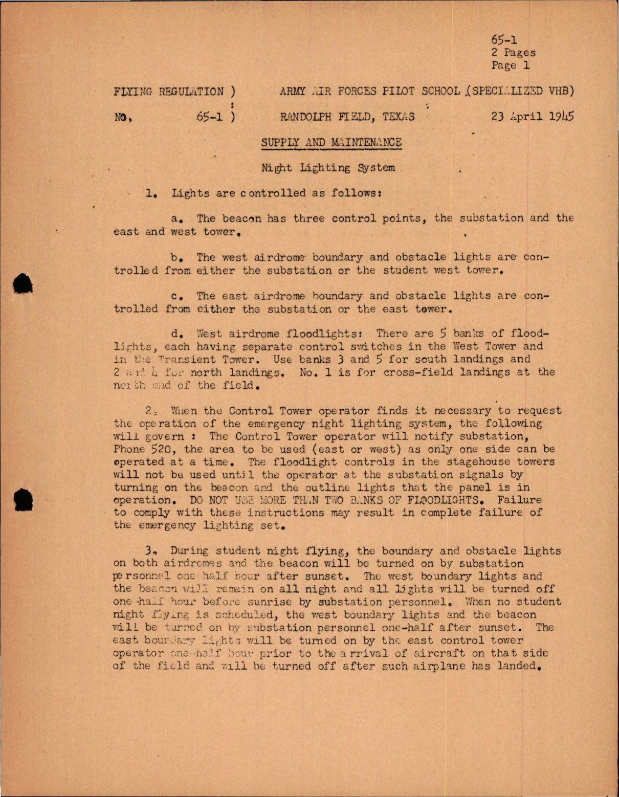 Sample page 1 from AirCorps Library document:  Supply and Maintenance - Night Lighting System