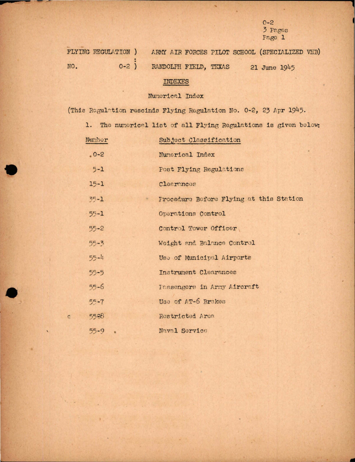 Sample page 1 from AirCorps Library document: Numerical Indexes