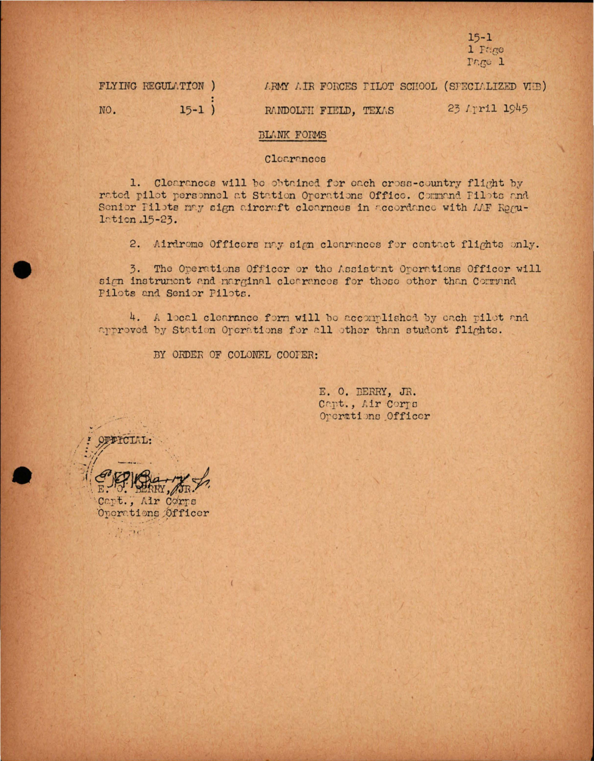 Sample page 1 from AirCorps Library document: Blank Forms - Clearances 