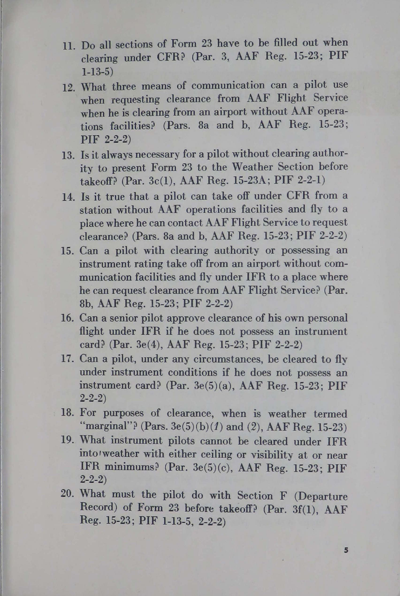 Sample page 5 from AirCorps Library document: Examination Questions on Flying Regulations