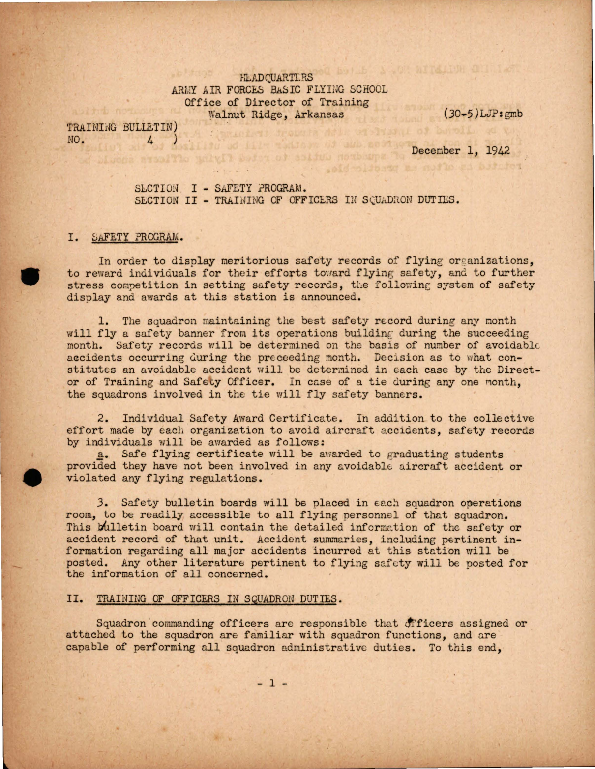 Sample page 1 from AirCorps Library document: Safety Program, Training of Officers in Squadron Duties 