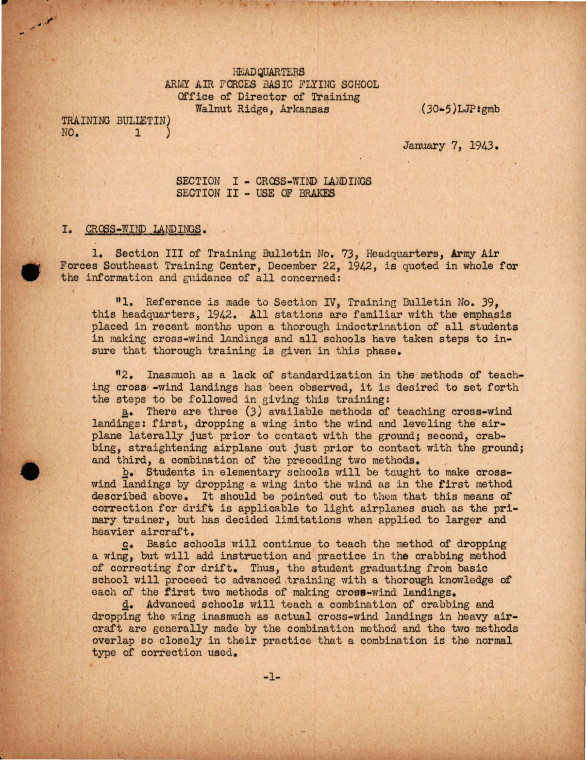 Sample page 1 from AirCorps Library document: Cross-Wind Landing, Use of Brakes