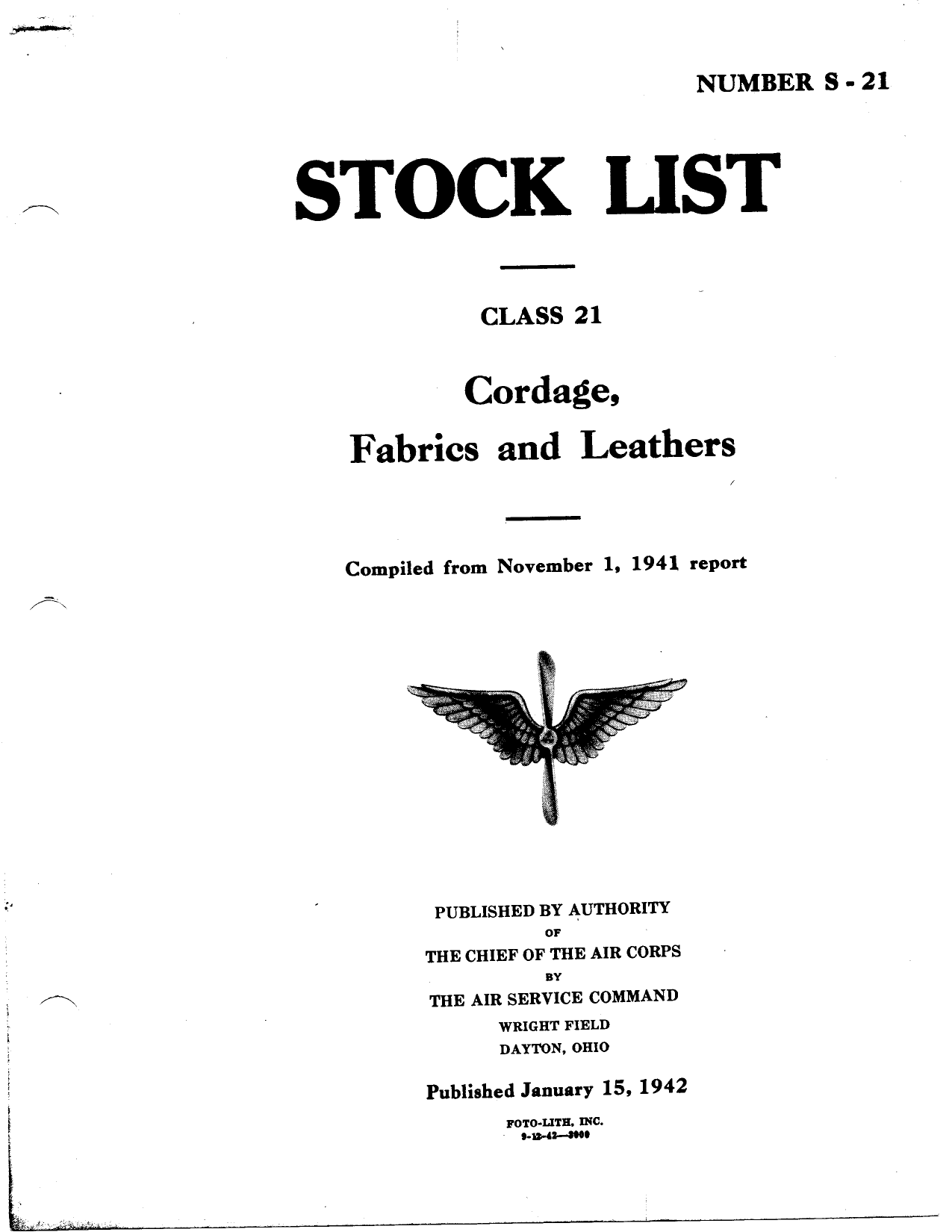 Sample page 1 from AirCorps Library document: Stock List for Cordage, Fabrics, and Leathers