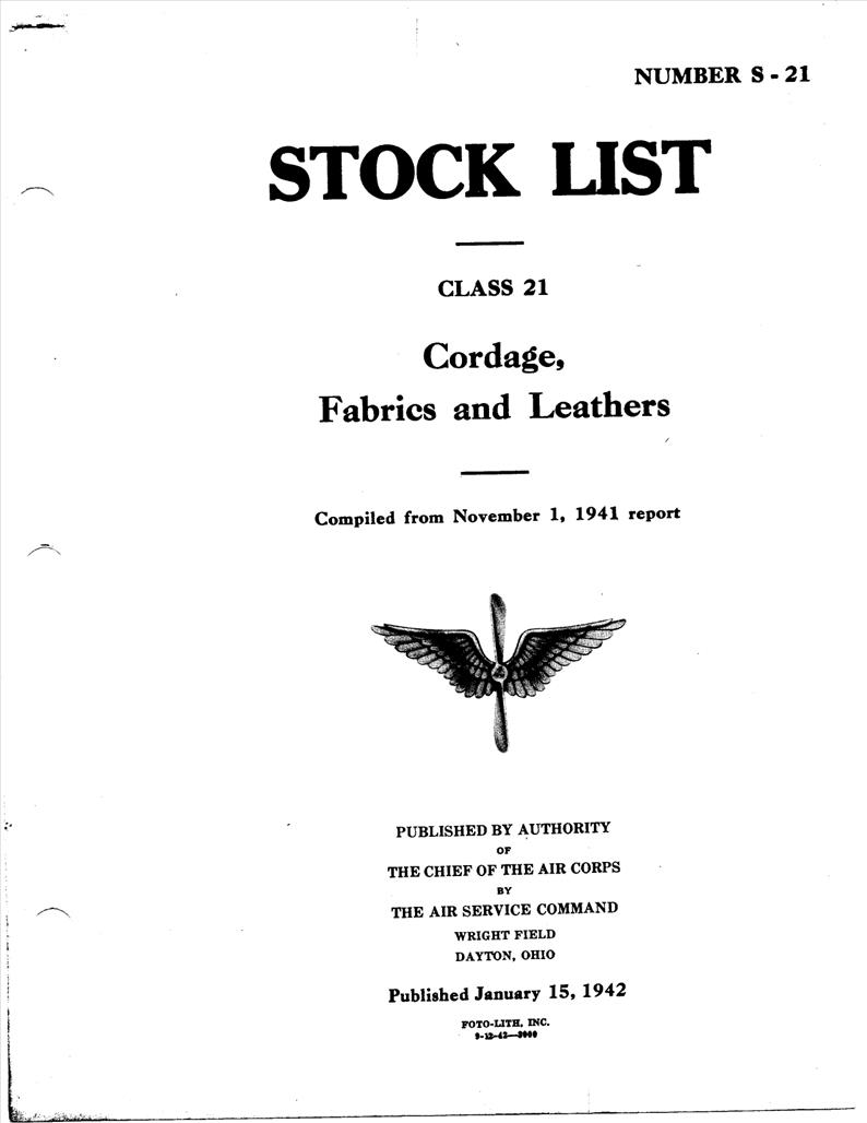 Stock List for Cordage, Fabrics, and Leathers AirCorps Library
