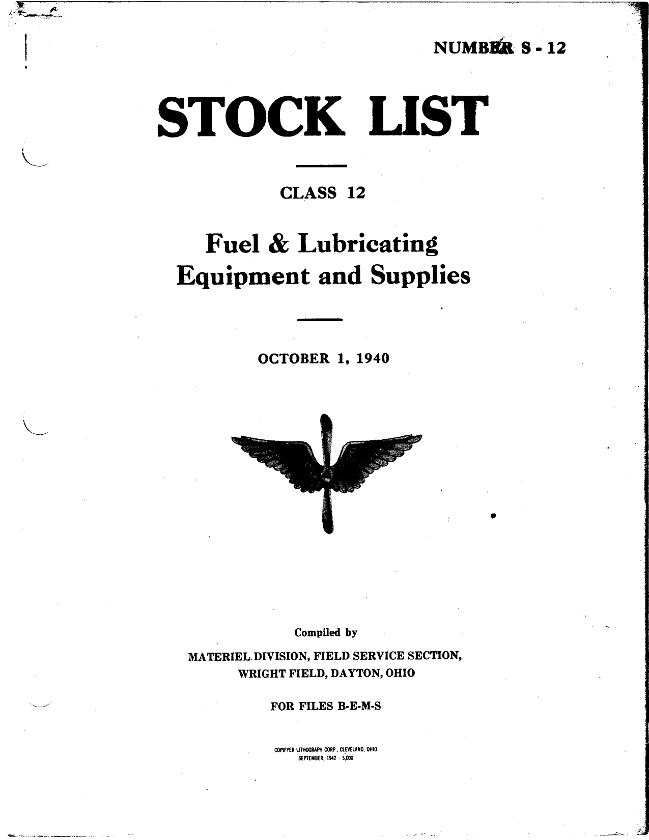 Sample page 1 from AirCorps Library document: Stock List for Fuel & Lubricating Equipment and Supplies