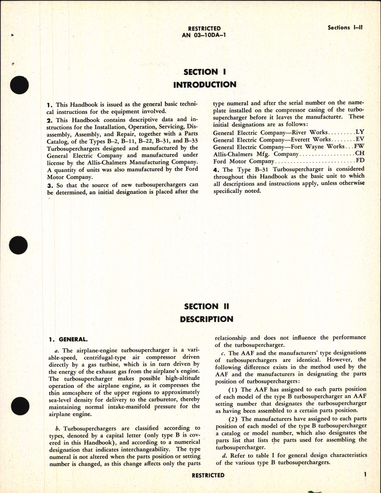 Sample page 7 from AirCorps Library document: Operation, Service, & Overhaul Instructions with Parts Catalog for Turbosuperchargers Types B-2, B-11, B-22, B-31, and B-33