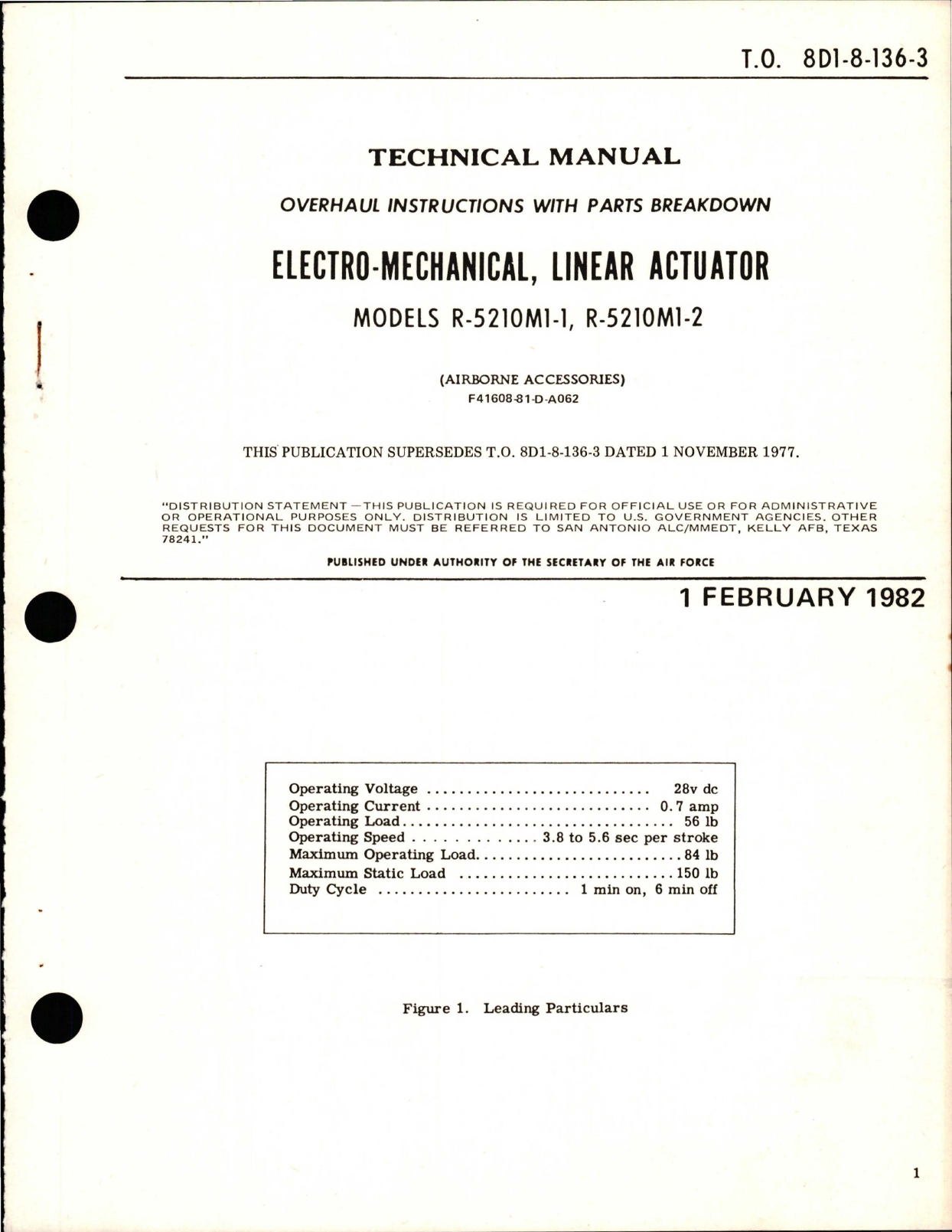 Sample page 1 from AirCorps Library document: Overhaul Instructions with Parts for Electro Mechanical Linear Actuator - Models R-5210M1-1 and R-5210M1-2