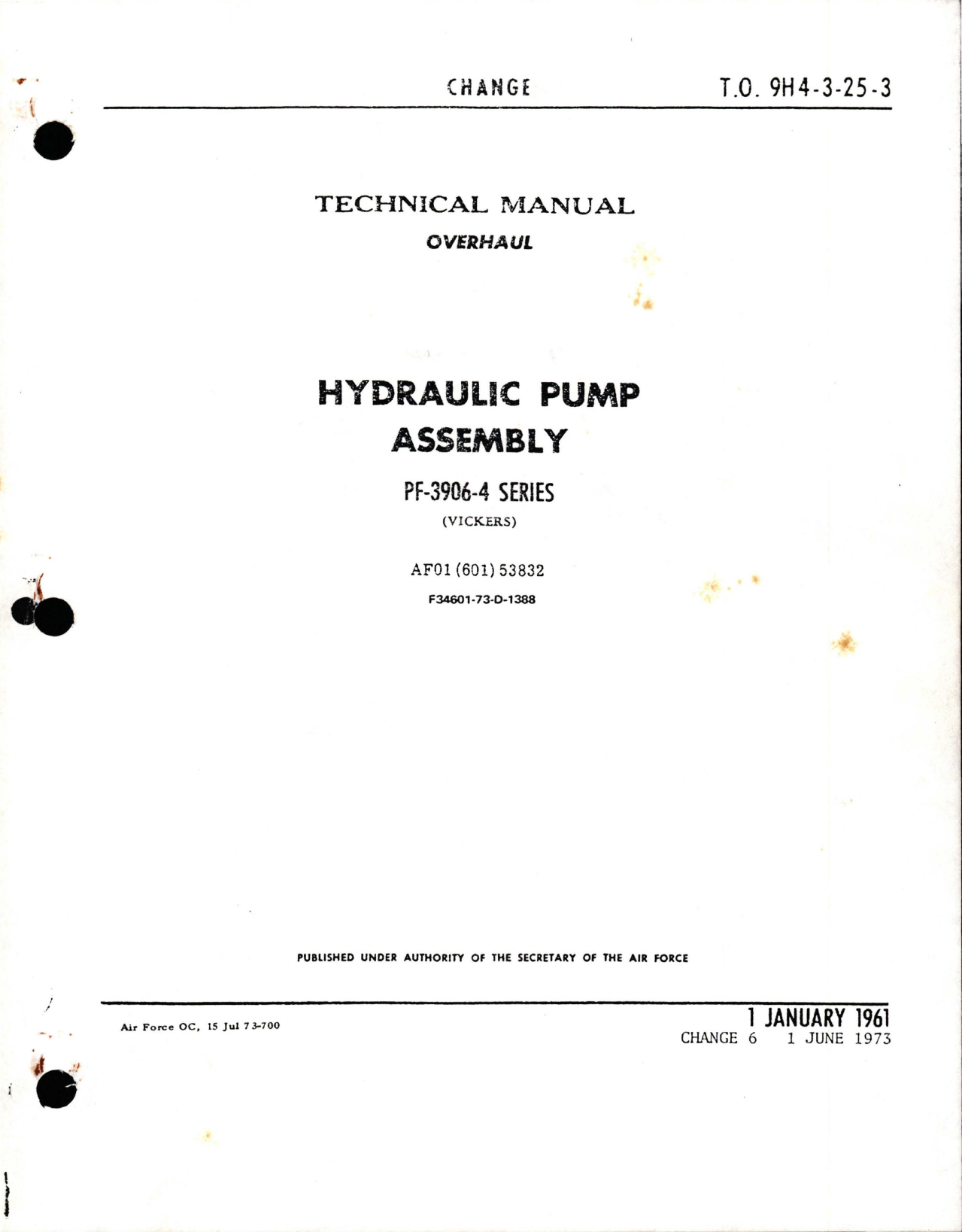Sample page 1 from AirCorps Library document: Overhaul for Hydraulic Pump Assembly - PF-3906-4 Series 