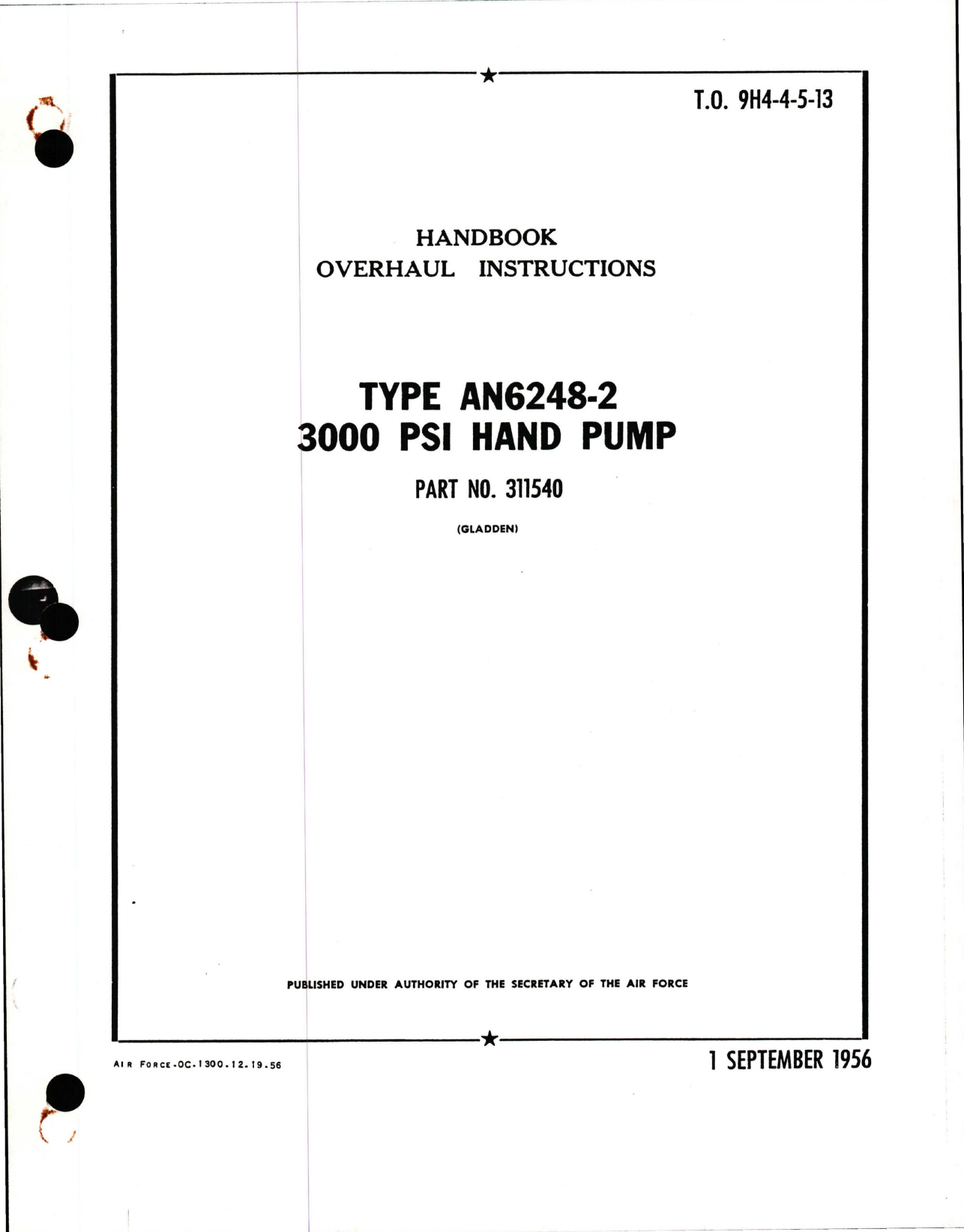 Sample page 1 from AirCorps Library document: Overhaul Instructions for Hand Pump - 3000 PSI  - Type AN6248-2 - Part 311540 