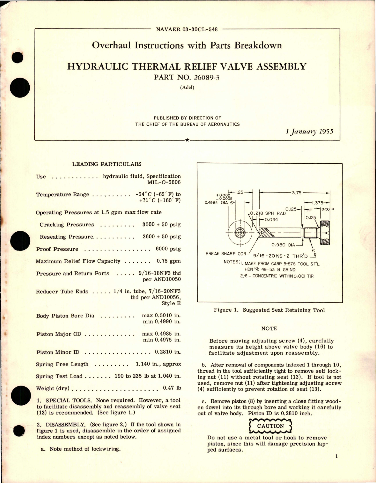 Sample page 1 from AirCorps Library document: Overhaul Instructions with Parts for Hydraulic Thermal Relief Valve Assembly - Part 26089-3 