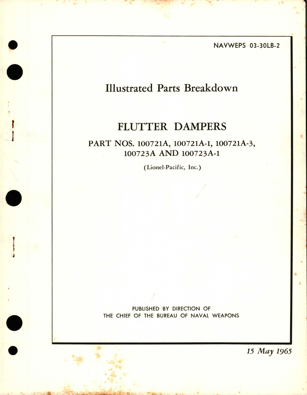 Sample page 1 from AirCorps Library document: Illustrated Parts Breakdown for Flutter Dampers - Parts 100721A, 100721A-1, 100721A-3, 100723A & 100723A-1