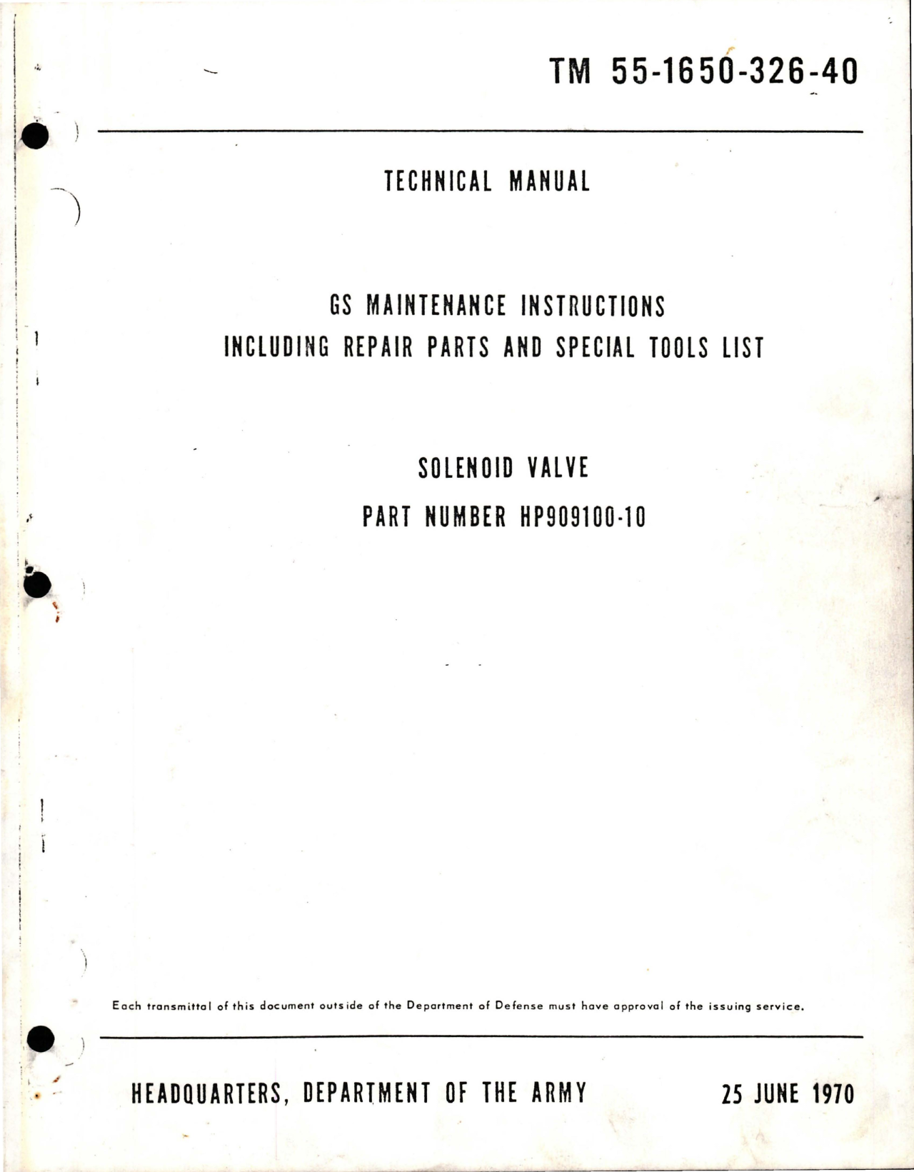 Sample page 1 from AirCorps Library document: Maintenance Instructions for Including Repair Parts and Special Tools List for Solenoid Valve - Part HP909100-10