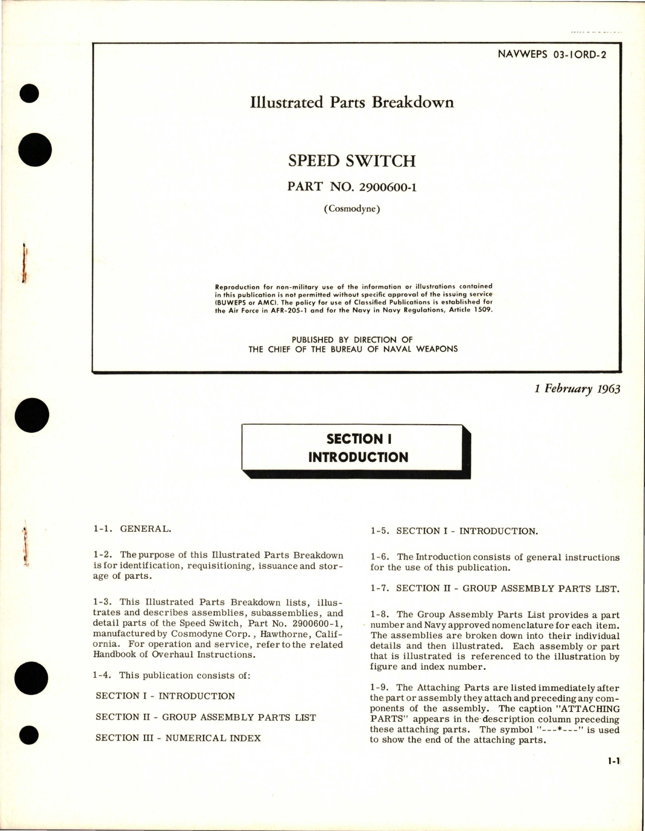 Sample page 1 from AirCorps Library document: Illustrated Parts Breakdown for Speed Switch - Part 2900600-1