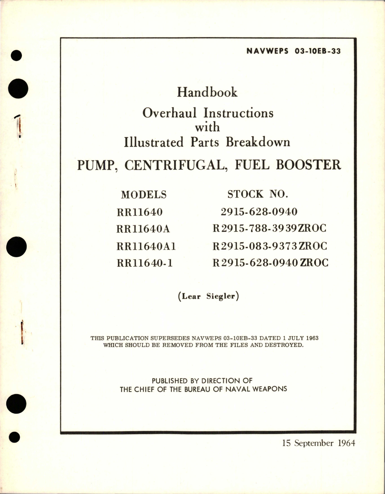 Sample page 1 from AirCorps Library document: Overhaul Instructions with Illustrated Parts Breakdown for Centrifugal Fuel Booster Pump