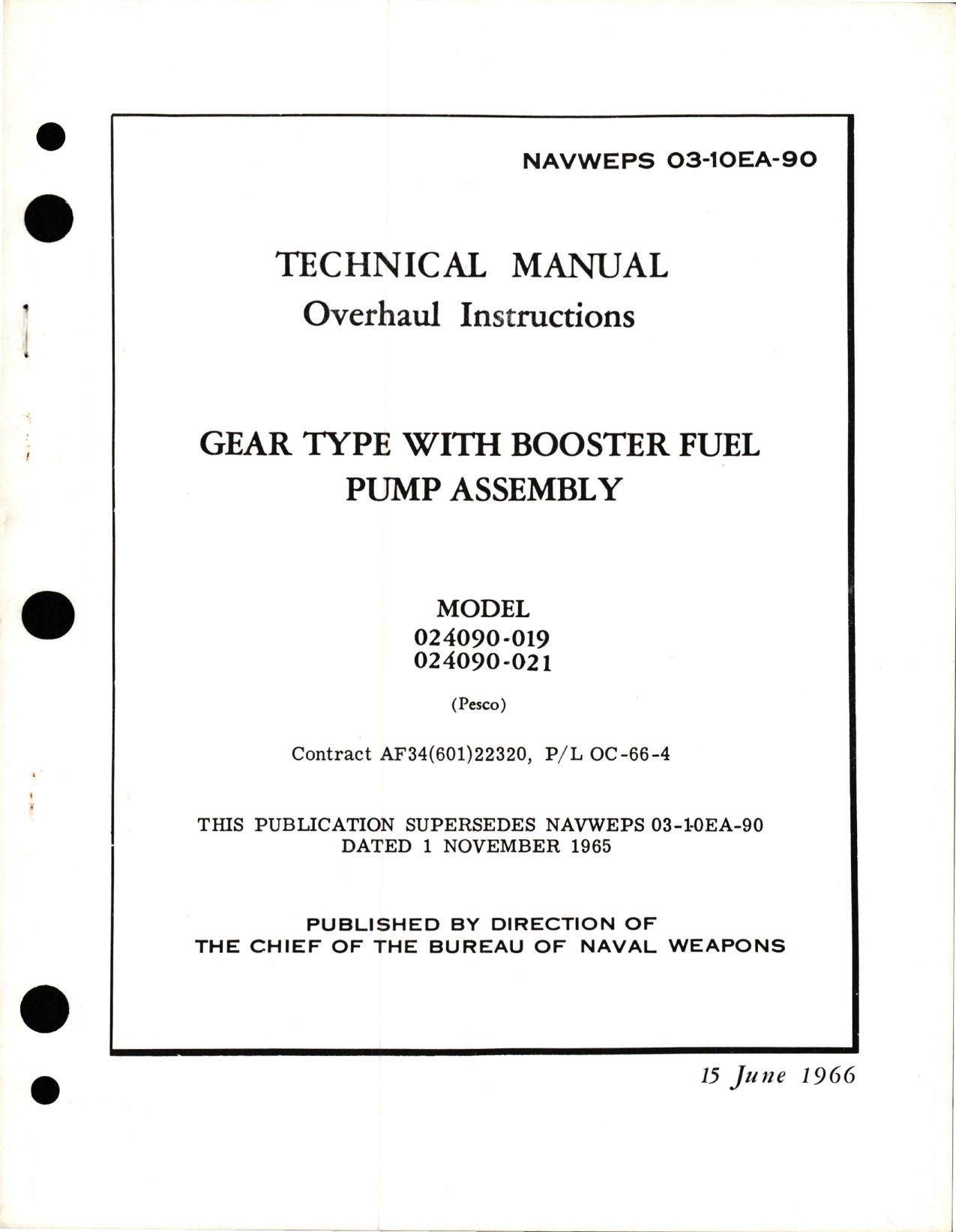 Sample page 1 from AirCorps Library document: Overhaul Instructions for Gear Type w Booster Fuel Pump Assembly - Models 024090-019 and 024090-021