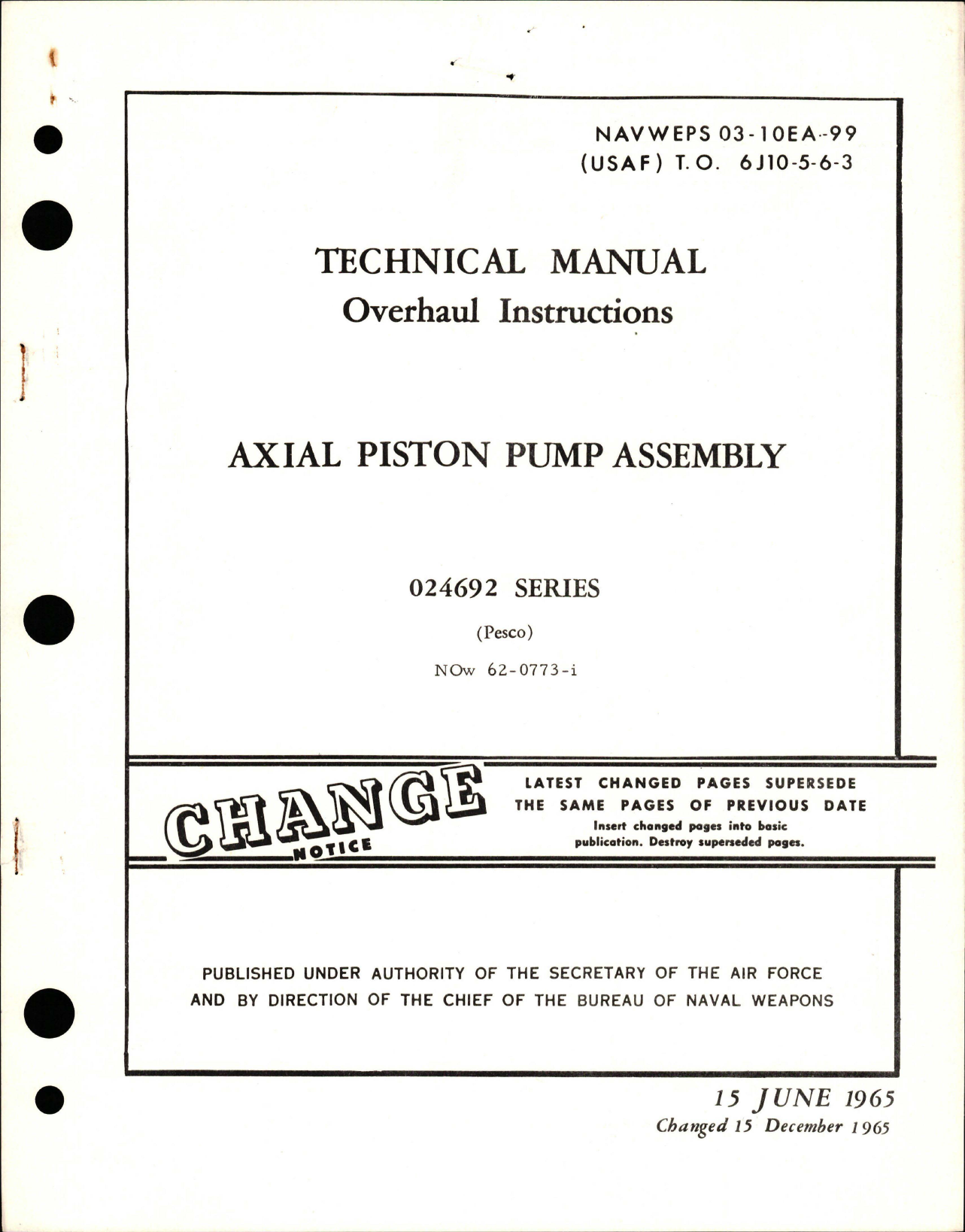 Sample page 1 from AirCorps Library document: Overhaul Instructions for Axial Piston Pump Assembly - 024693 Series
