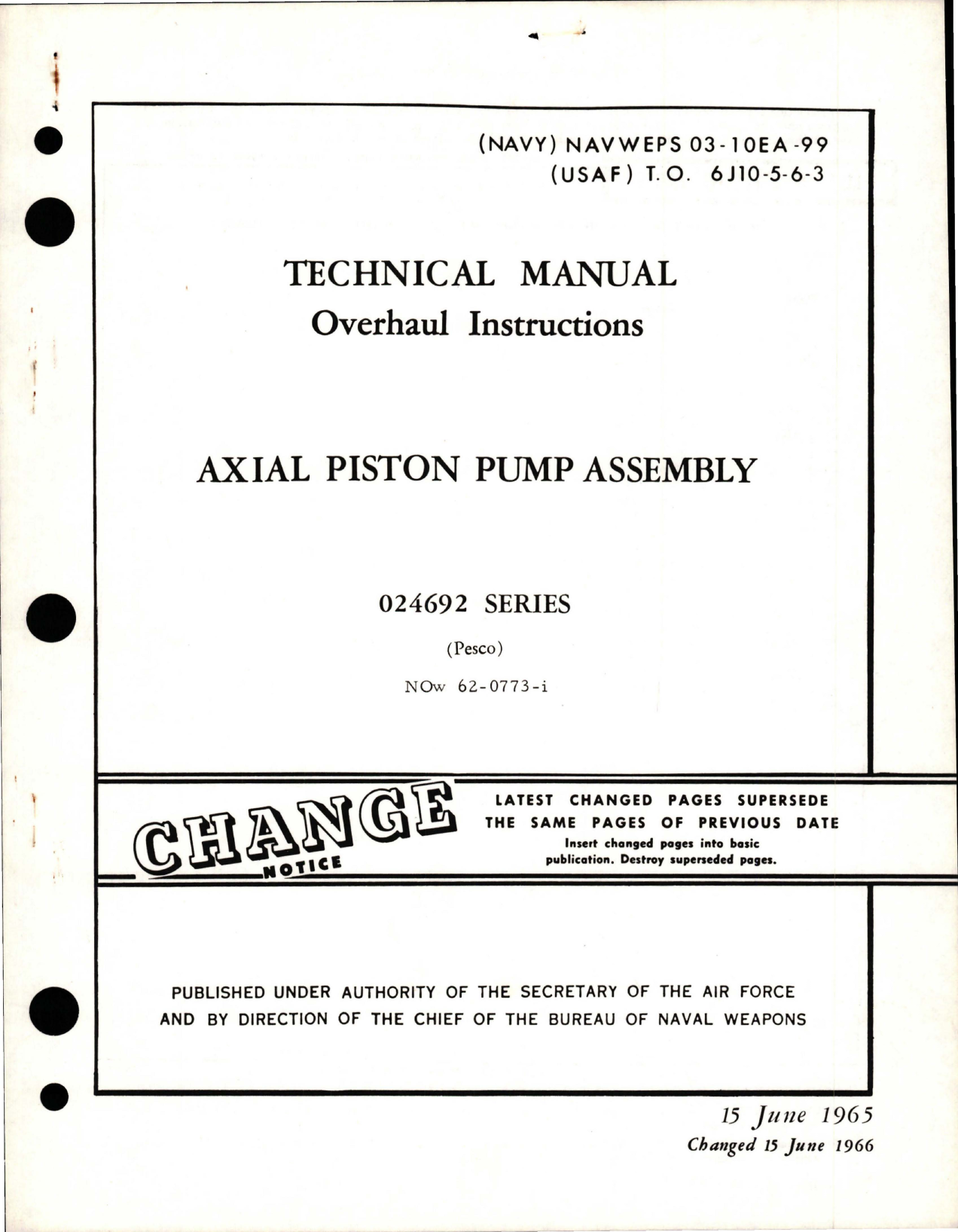 Sample page 1 from AirCorps Library document: Overhaul Instructions for Axial Piston Pump Assembly - 024693 Series