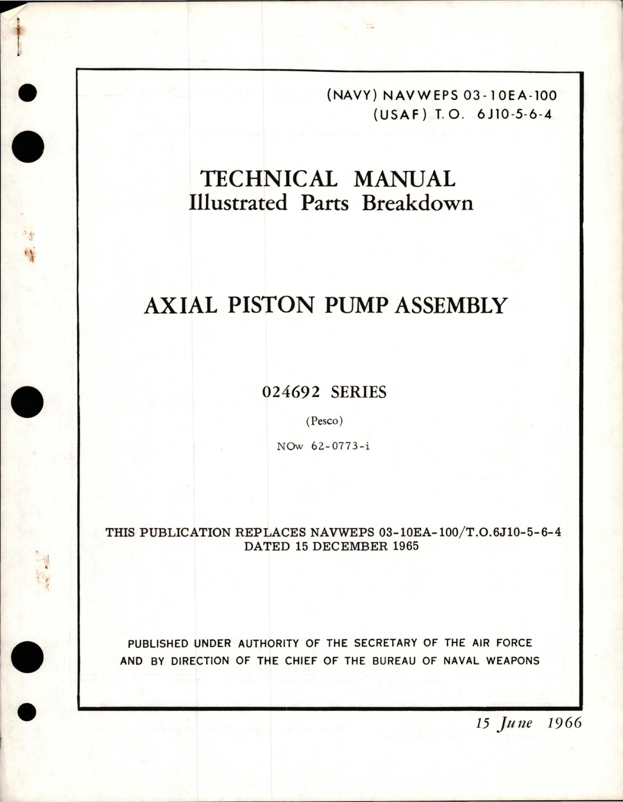 Sample page 1 from AirCorps Library document: Illustrated Parts Breakdown for Axial Piston Pump Assembly - 024692 Series
