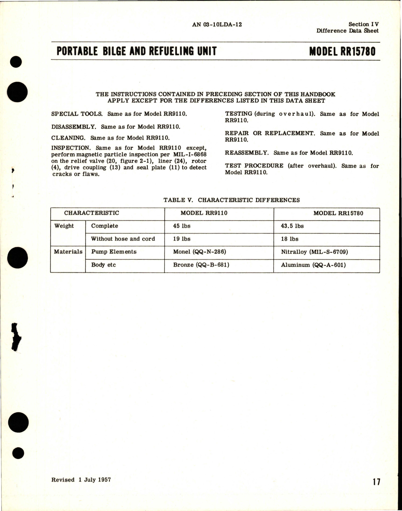 Sample page 5 from AirCorps Library document: Overhaul Instructions for Portable Bilge & Refueling Unit - Model RR-9110 and RR-15780