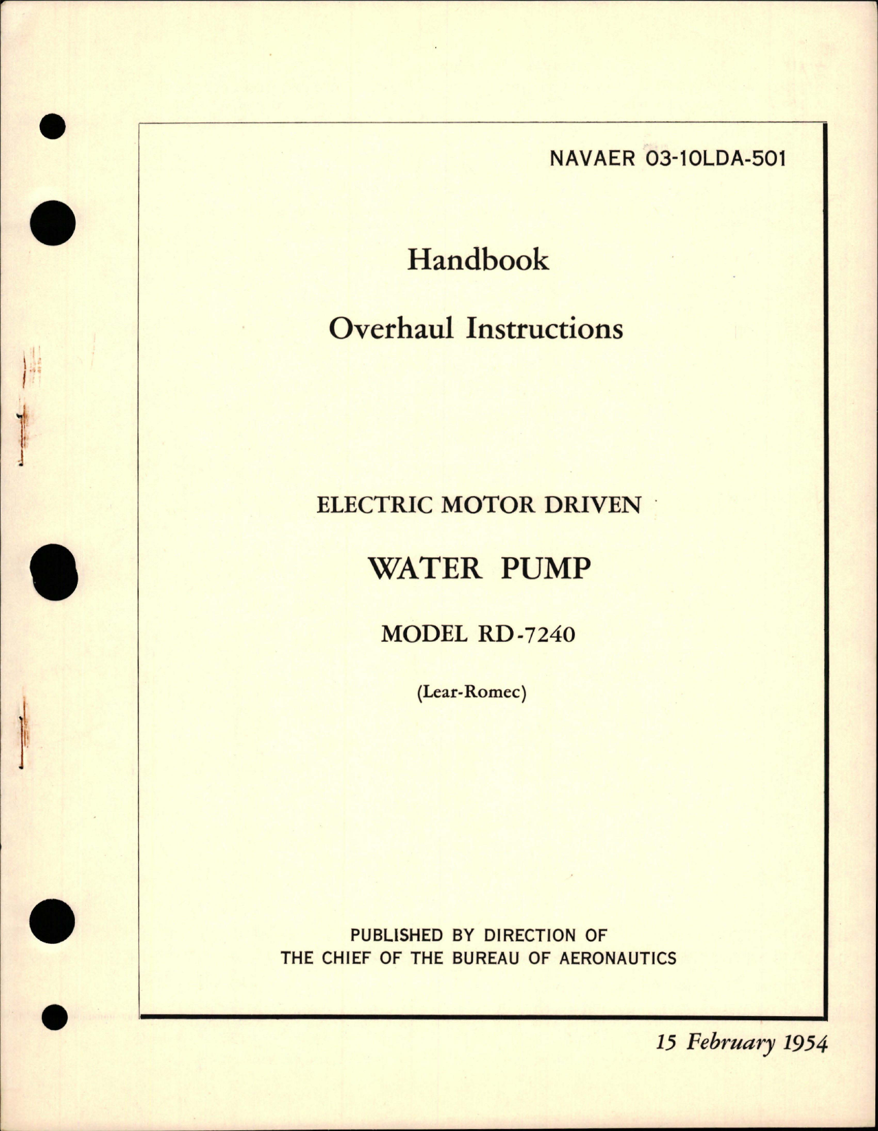 Sample page 1 from AirCorps Library document: Overhaul Instructions for Electric Motor Driven Water Pump - Model RD-7240