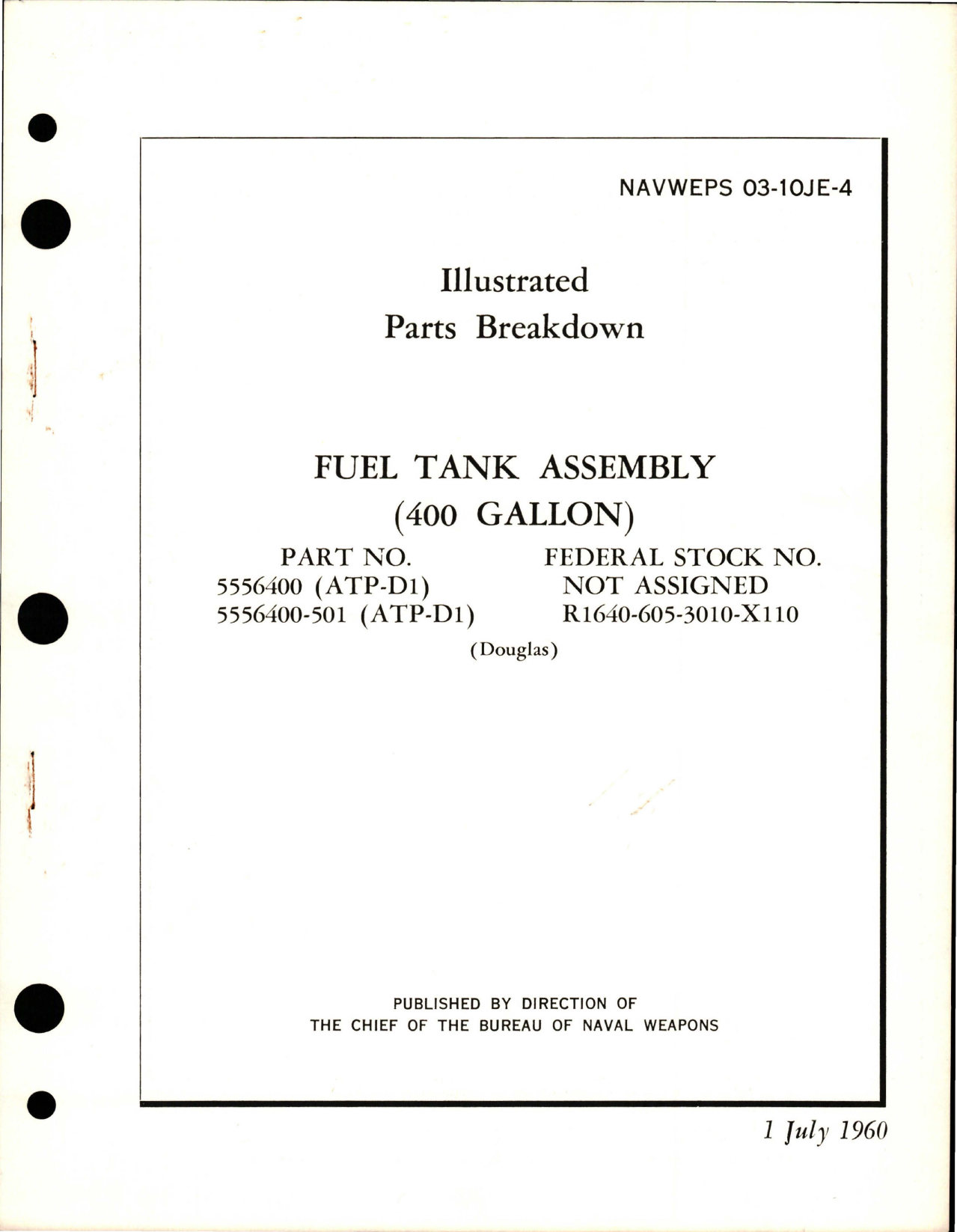 Sample page 1 from AirCorps Library document: Illustrated Parts Breakdown for Fuel Tank Assembly - 400 Gal - Parts 5556400 and 5556400-501