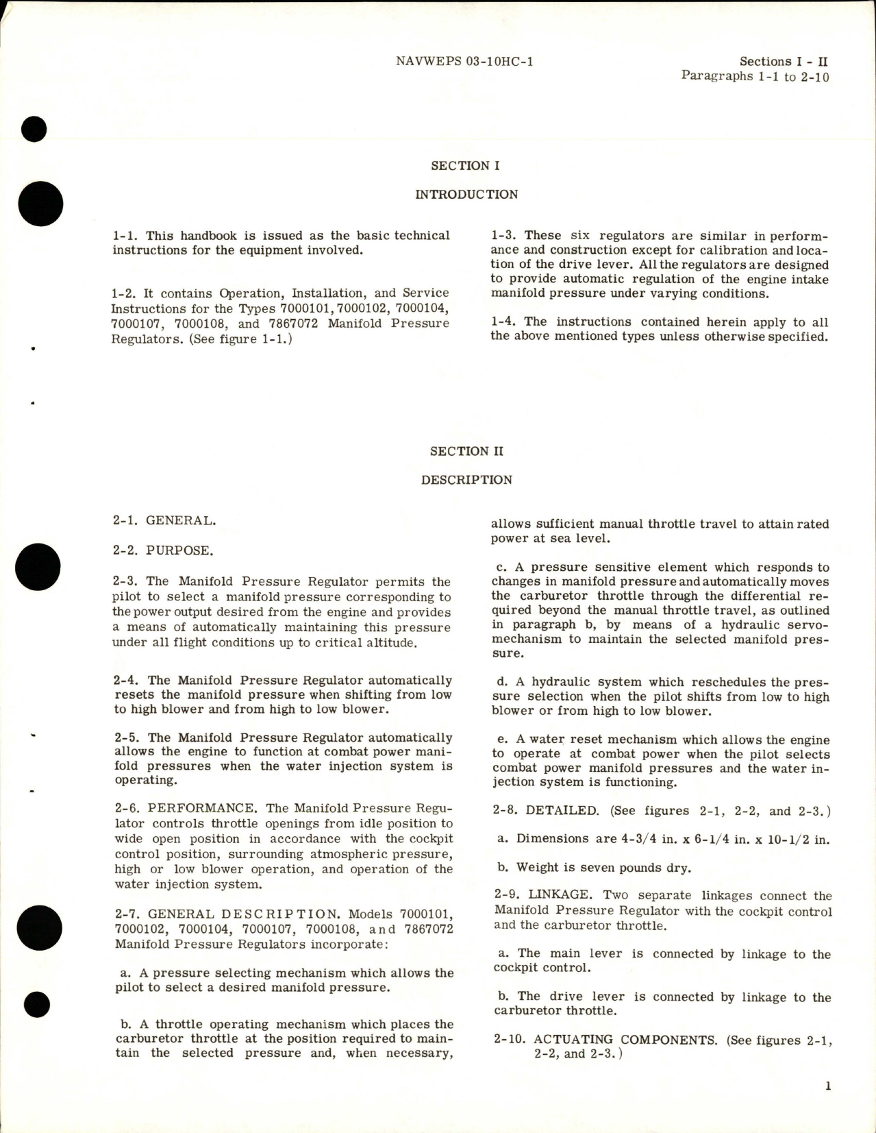 Sample page 7 from AirCorps Library document: Operation, Service, Overhaul Instructions with Parts Catalog for Manifold Pressure Regulator Assembly