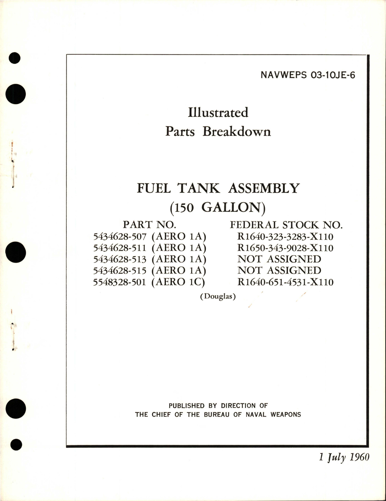 Sample page 1 from AirCorps Library document: Illustrated Parts Breakdown for Fuel Tank Assembly - 150 Gallon