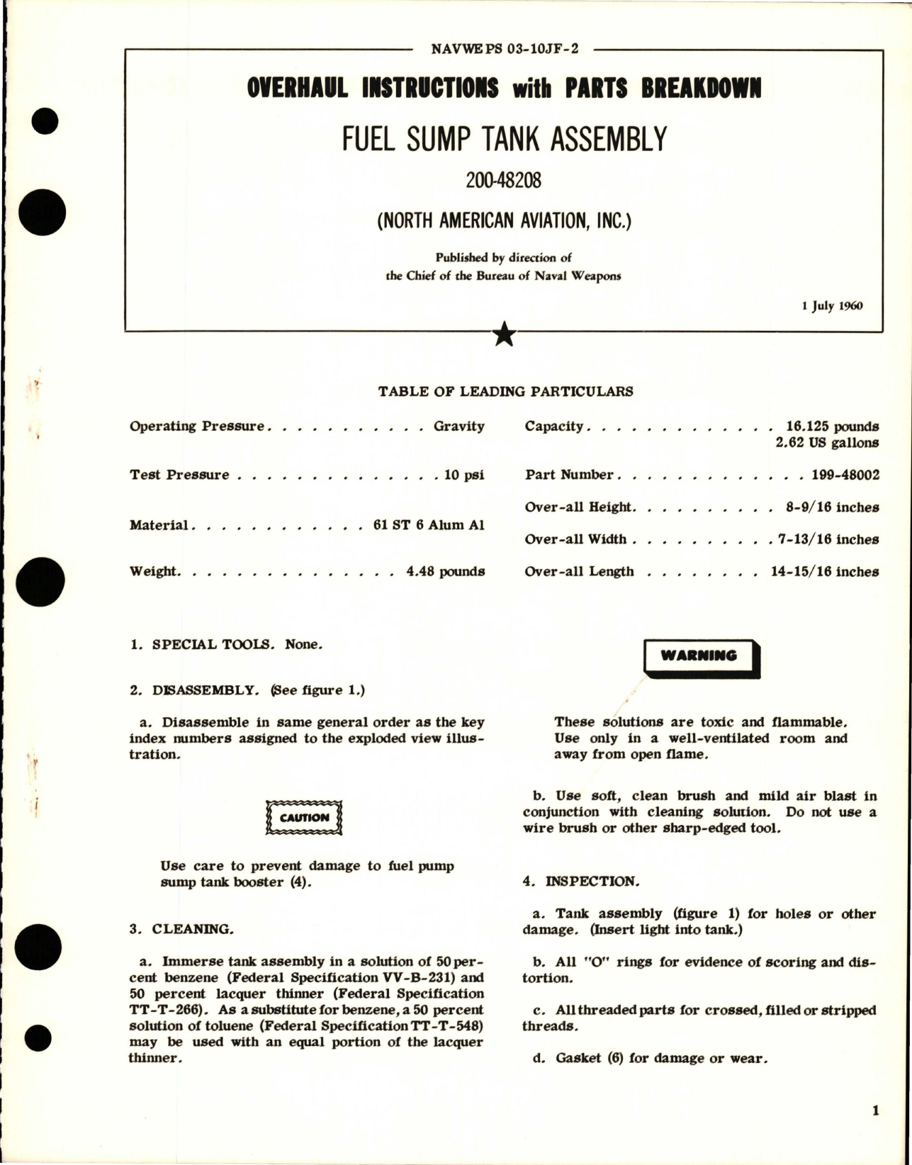 Sample page 1 from AirCorps Library document: Overhaul Instructions with Parts Breakdown for Fuel Sump Tank Assembly - 200-48208 