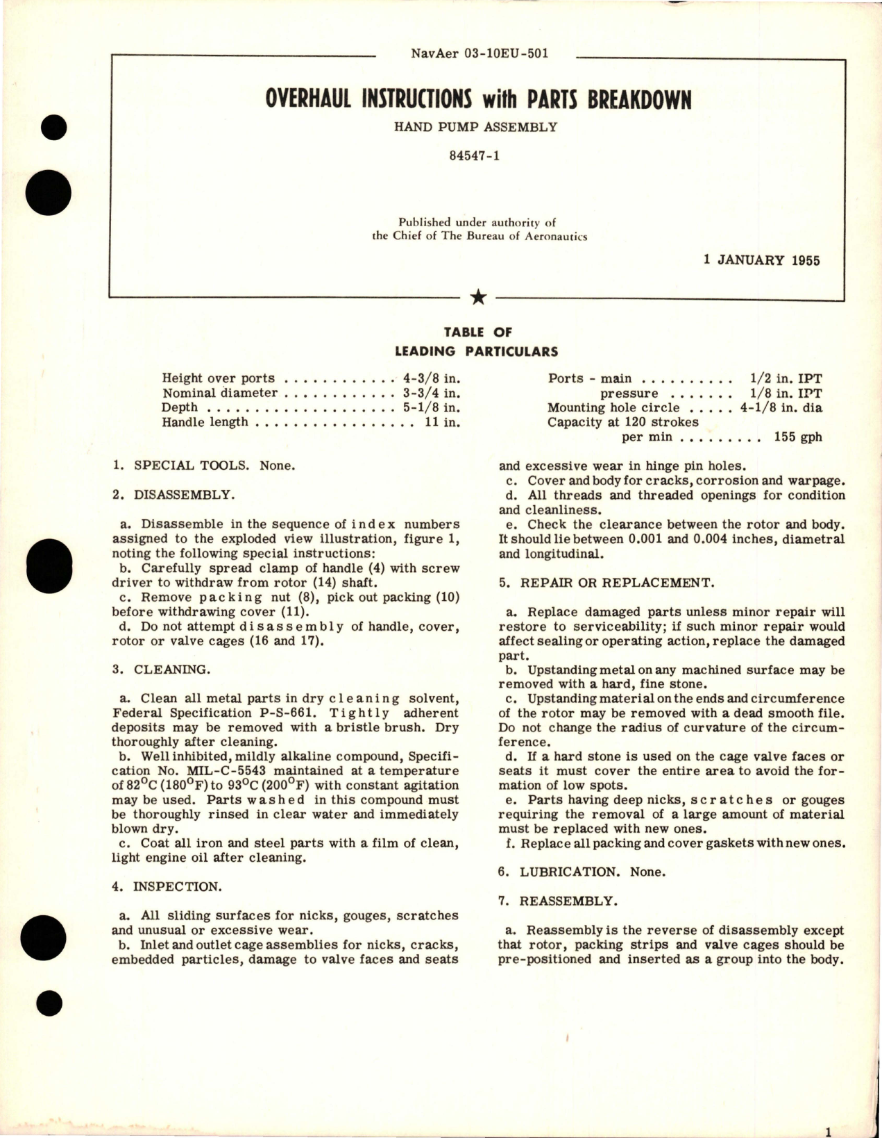 Sample page 1 from AirCorps Library document: Overhaul Instructions with Parts Breakdown for Hand Pump Assembly - 84547-1