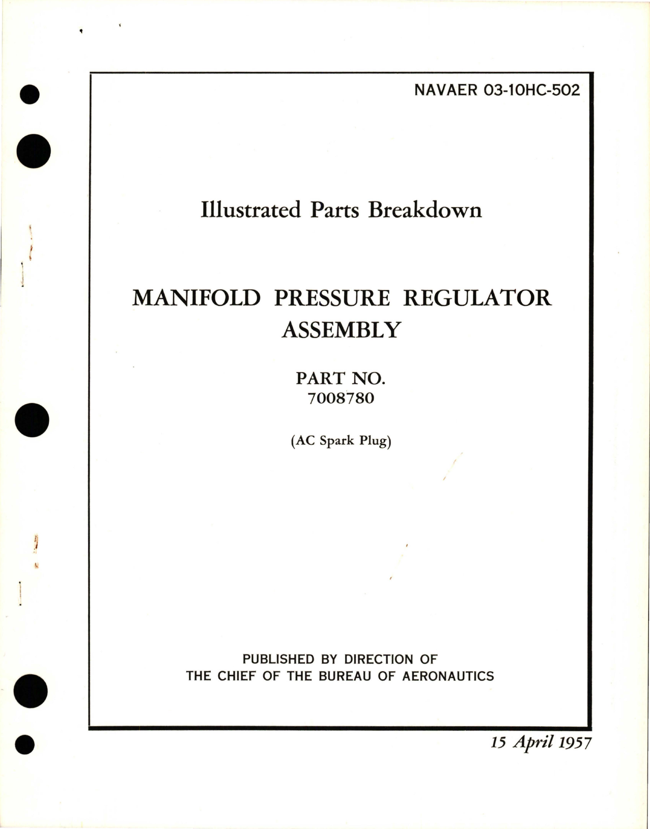Sample page 1 from AirCorps Library document: Illustrated Parts Breakdown for Manifold Pressure Regulator Assembly - Part 7008780 