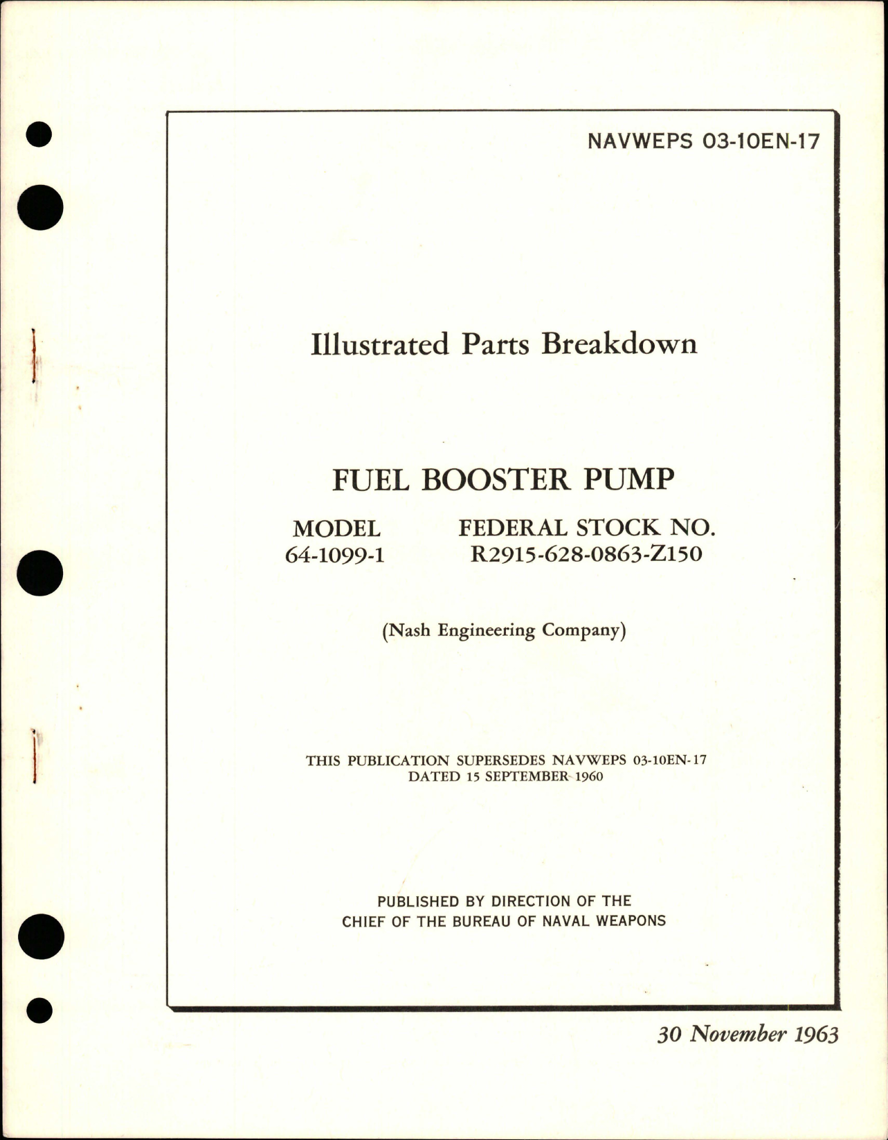 Sample page 1 from AirCorps Library document: Illustrated Parts Breakdown for Fuel Booster Pump - Model 64-1099-1