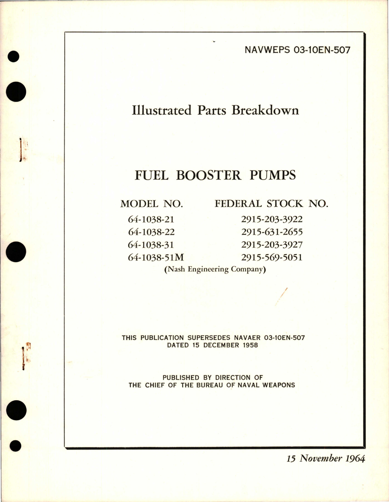 Sample page 1 from AirCorps Library document: Illustrated Parts Breakdown for Fuel Booster Pumps