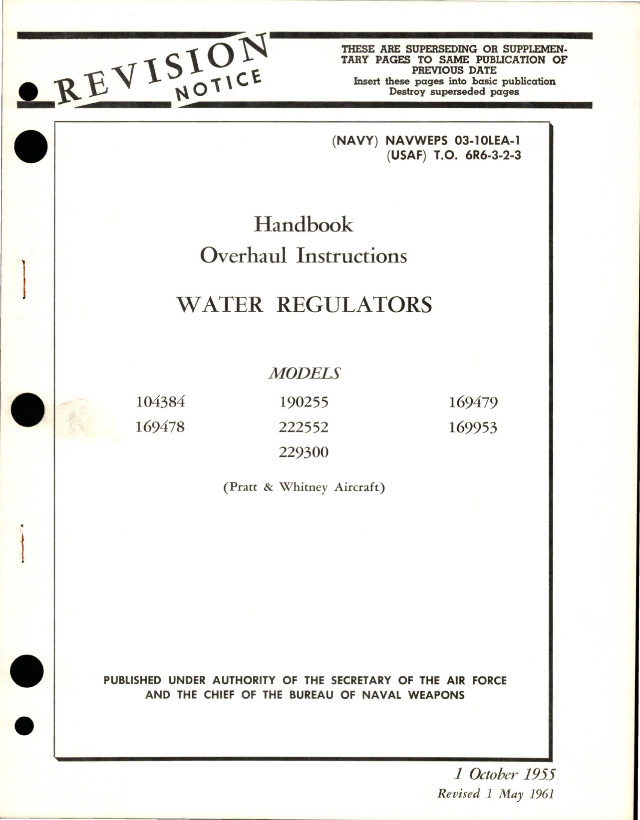 Sample page 1 from AirCorps Library document: Overhaul Instructions for Water Regulators 