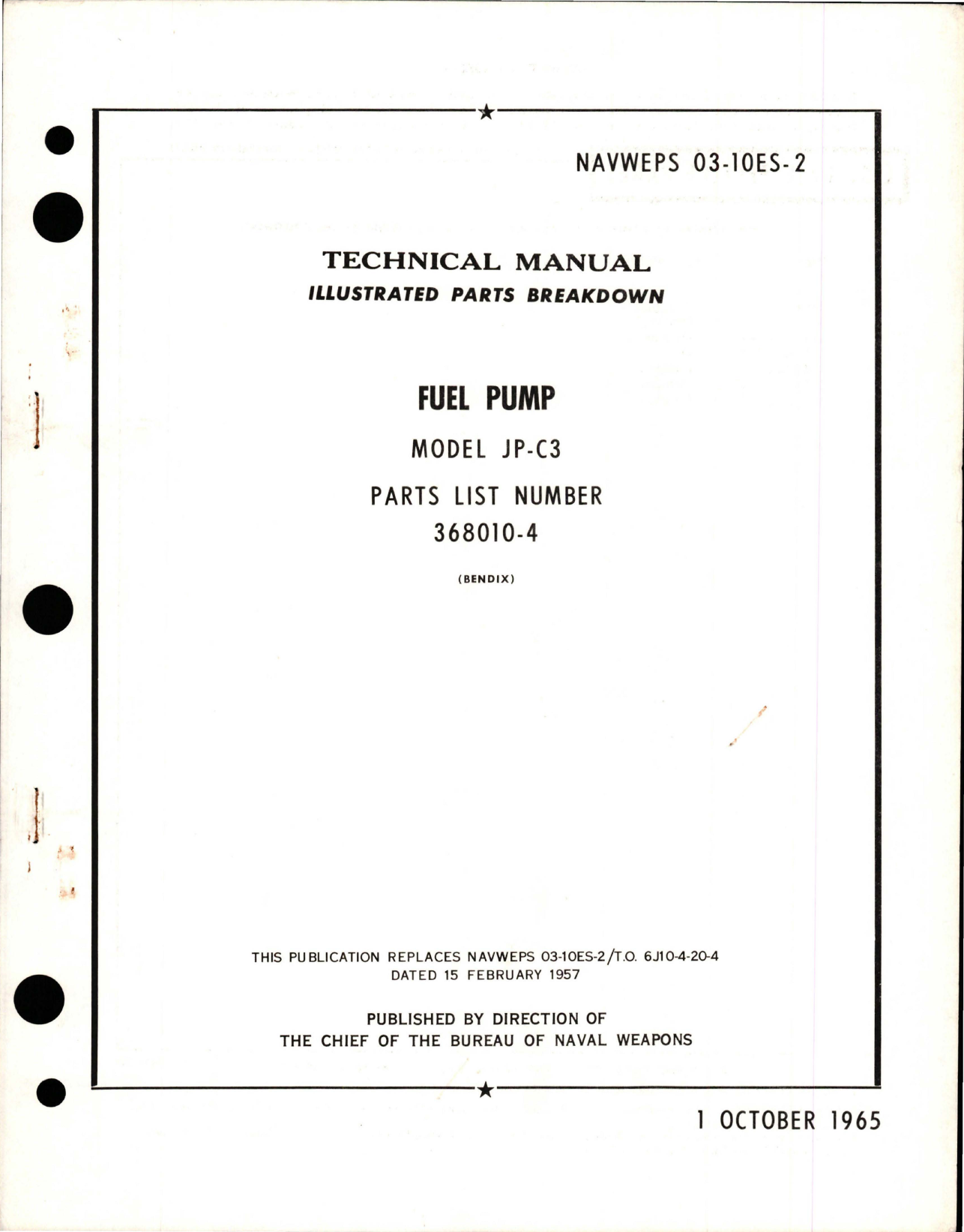 Sample page 1 from AirCorps Library document: Illustrated Parts Breakdown for Fuel Pump - Model JP-C3 - Parts List 368010-