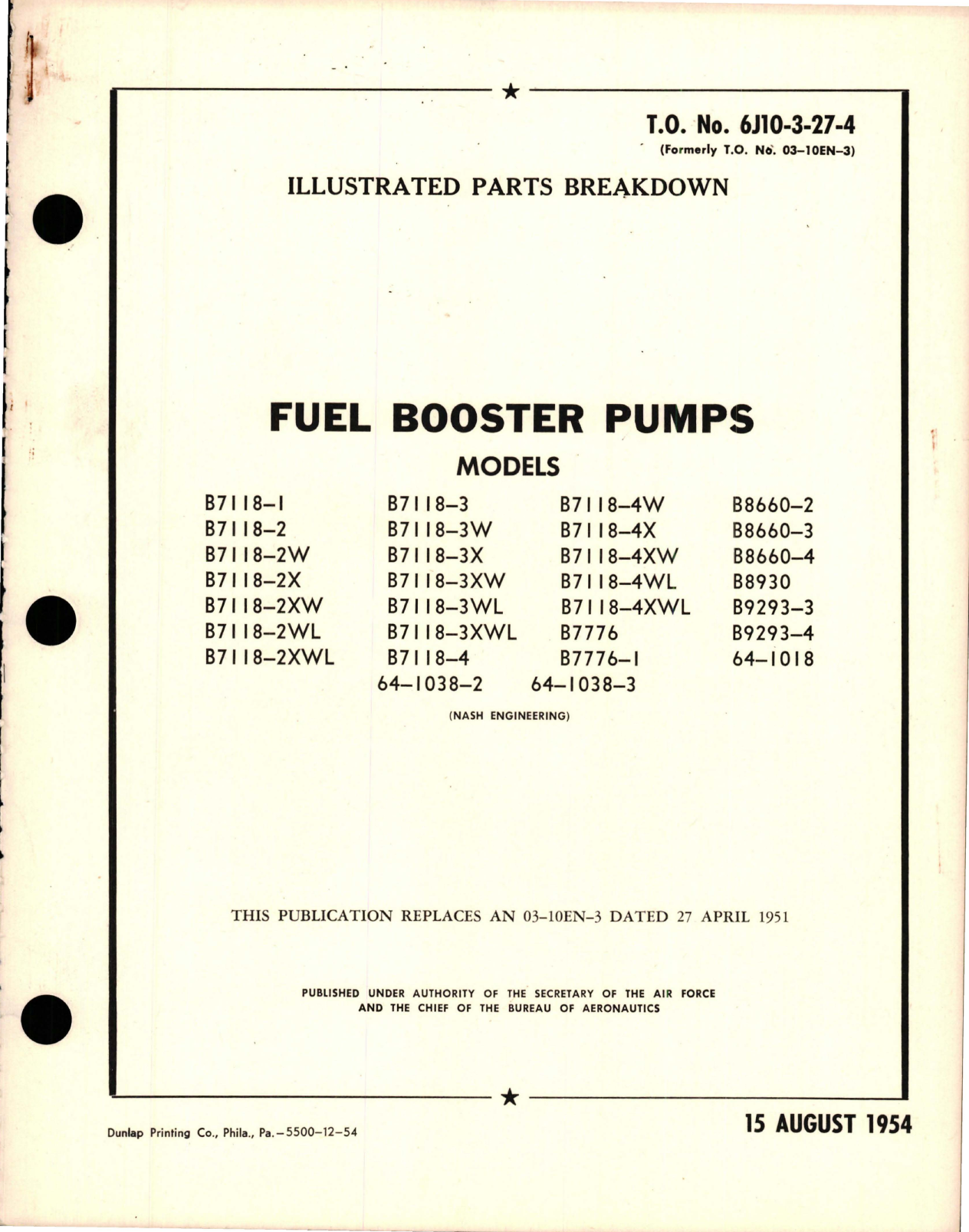 Sample page 1 from AirCorps Library document: Illustrated Parts Breakdown for Fuel Booster Pumps