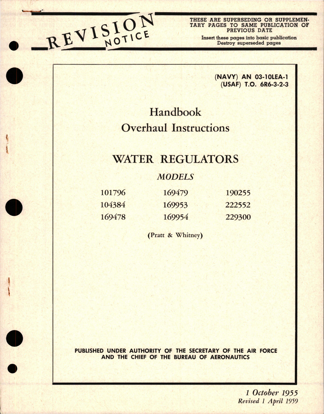 Sample page 1 from AirCorps Library document: Overhaul Instructions for Water Regulators 