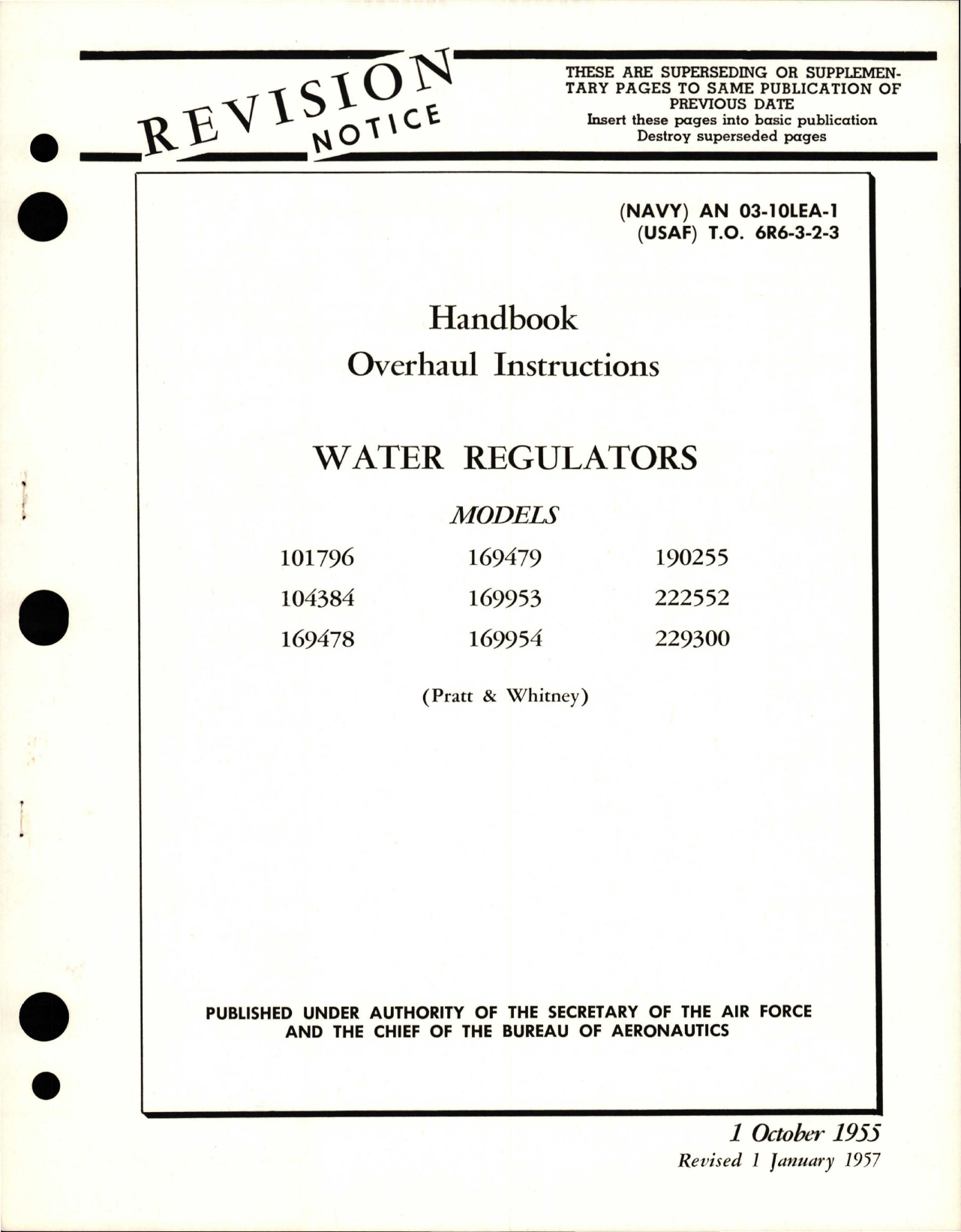 Sample page 1 from AirCorps Library document: Overhaul Instructions for Water Regulators 