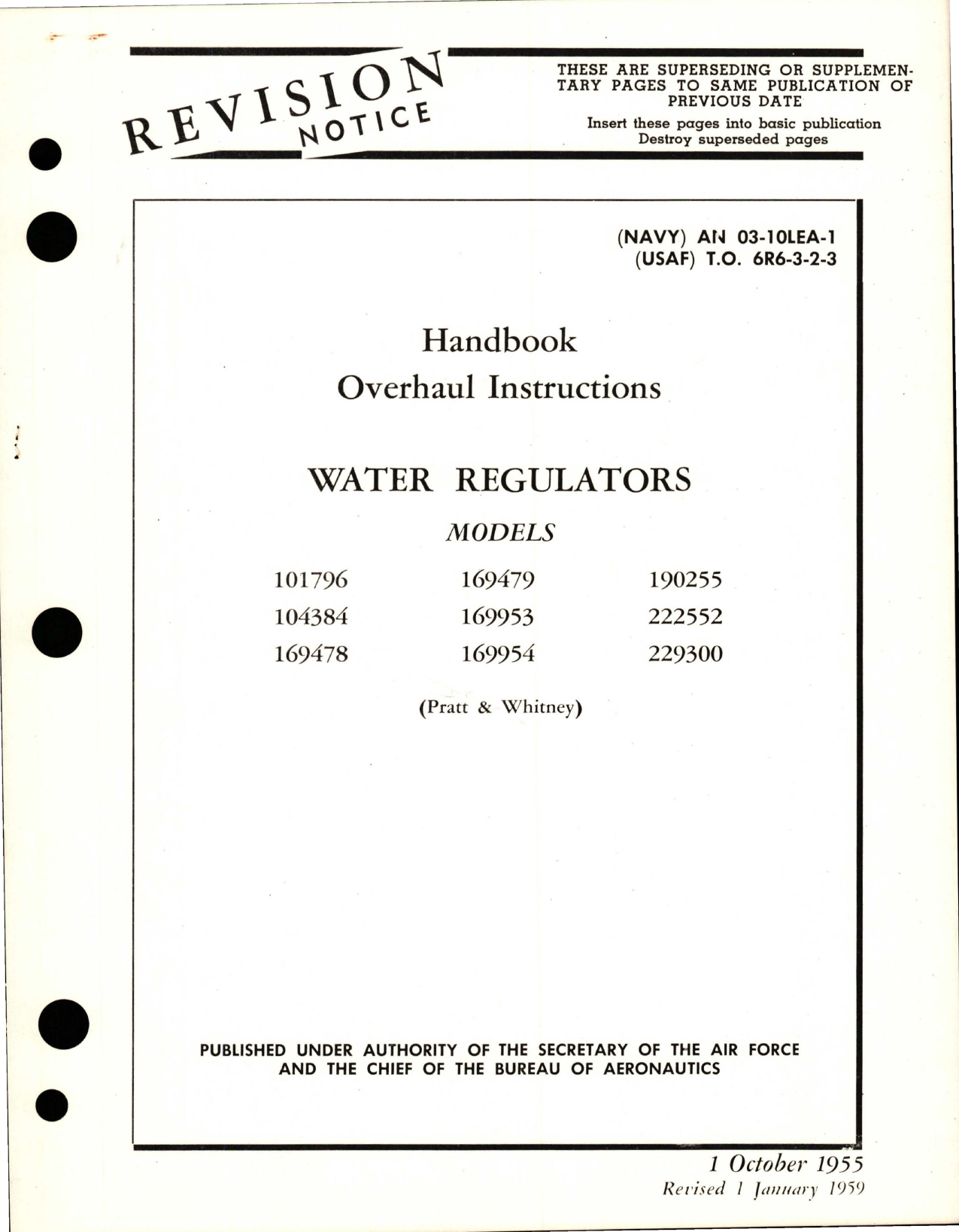 Sample page 1 from AirCorps Library document: Overhaul Instructions for Water Regulators 