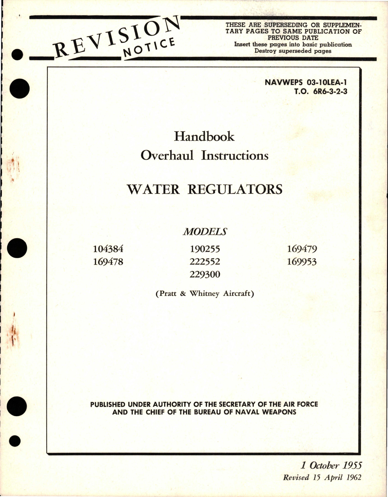 Sample page 1 from AirCorps Library document: Overhaul Instructions for Water Regulators