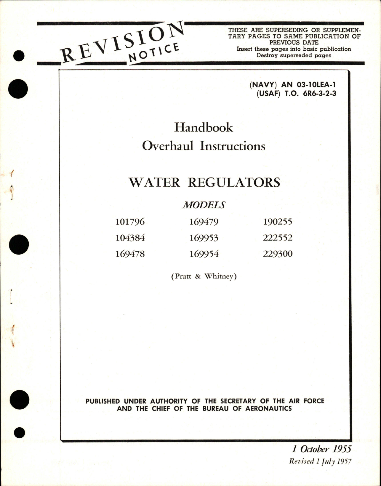 Sample page 1 from AirCorps Library document: Overhaul Instructions for Water Regulators 