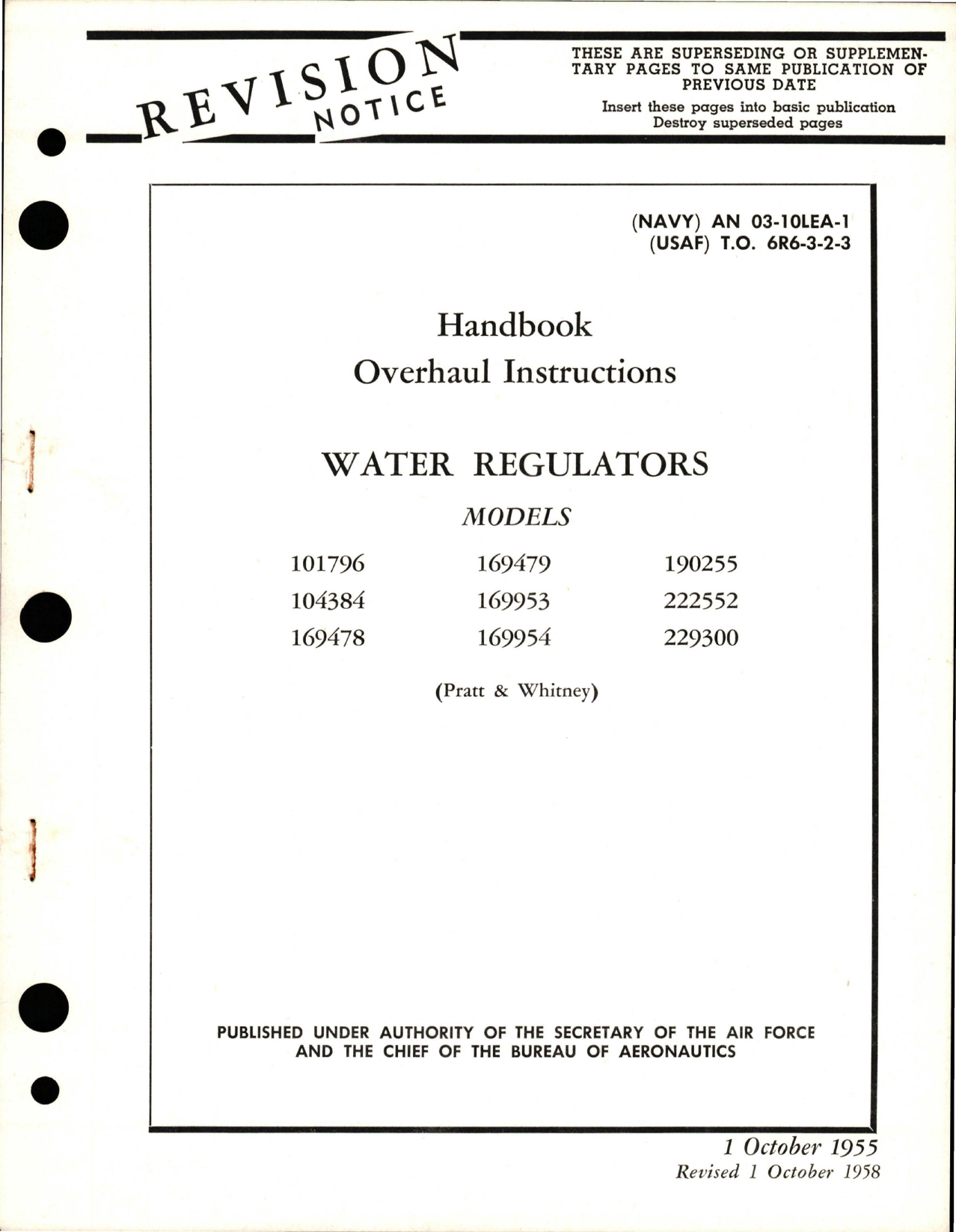 Sample page 1 from AirCorps Library document: Overhaul Instructions for Water Regulators 