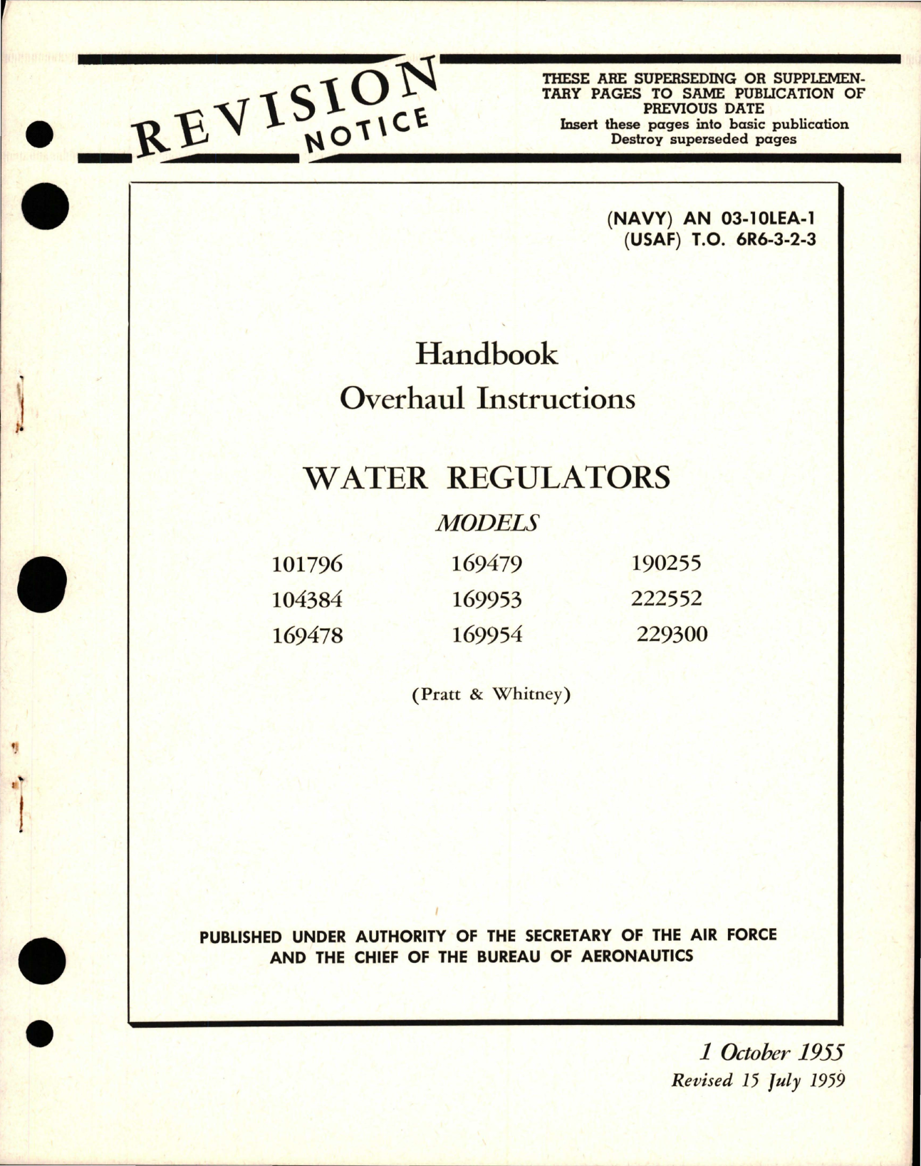 Sample page 1 from AirCorps Library document: Overhaul Instructions for Water Regulators 